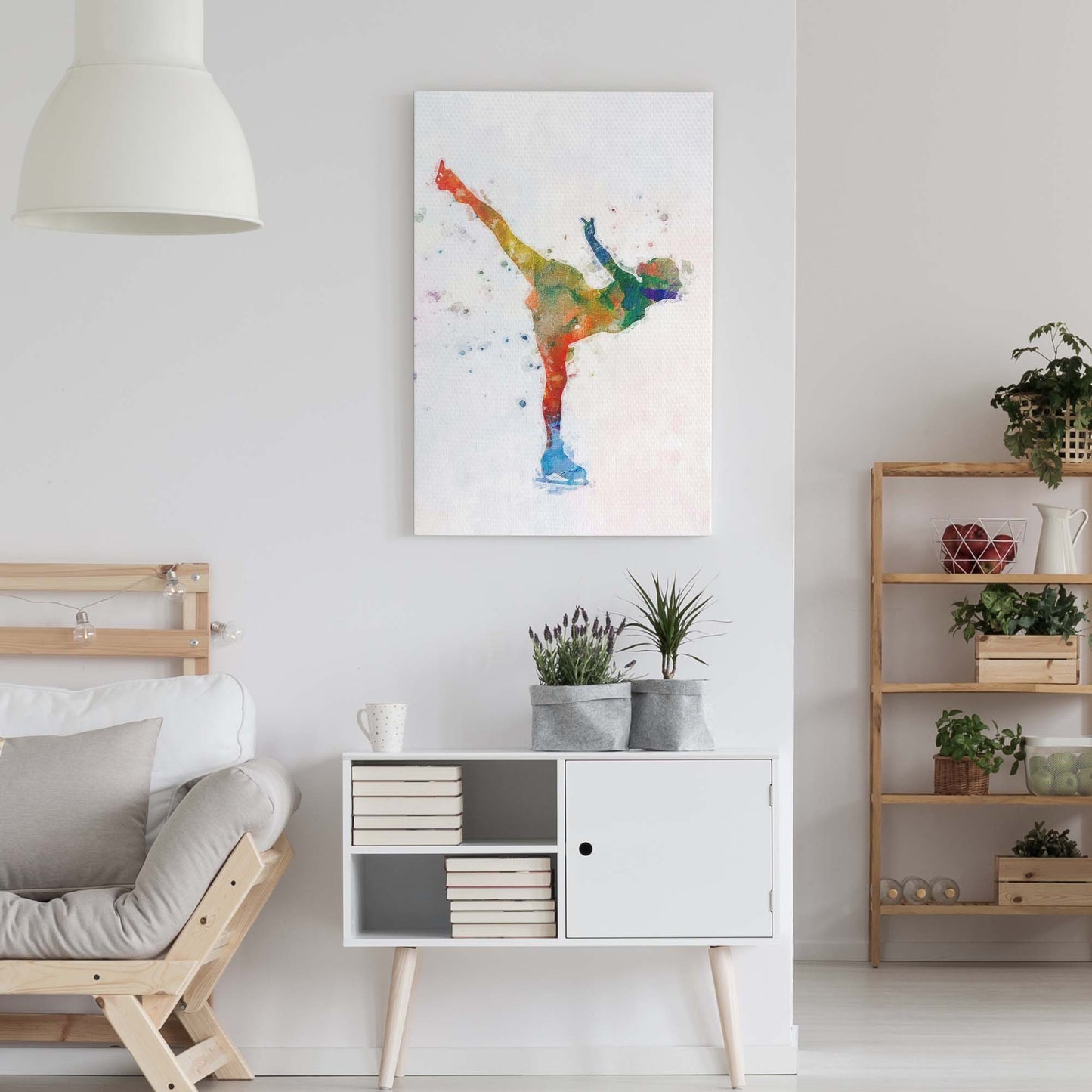 Ice Skating Watercolor Skater Canvas Wall Art Style 1 - Image by Tailored Canvases