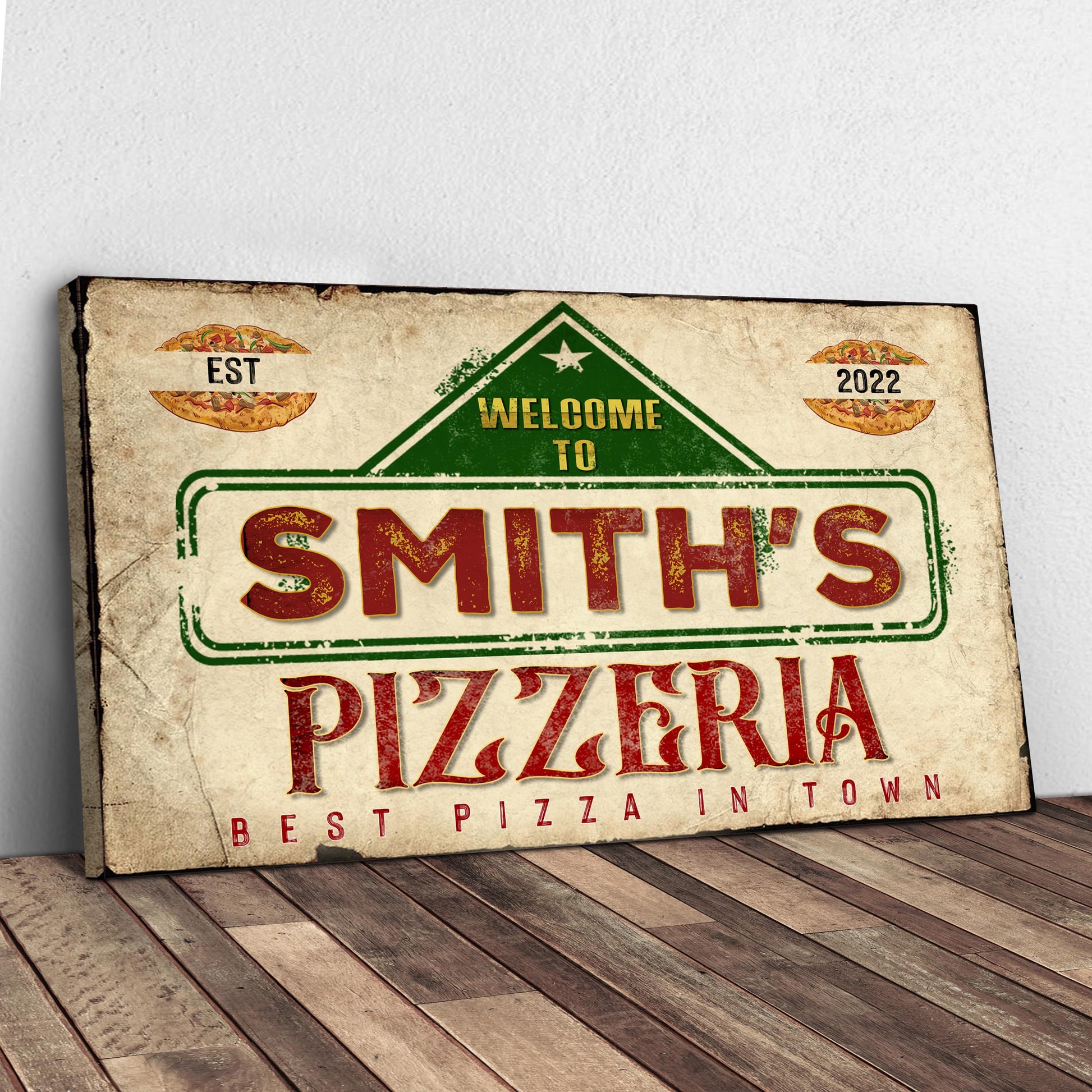Best Pizza In Town Pizzeria Sign II | Customizable Canvas Style 2 - Image by Tailored Canvases