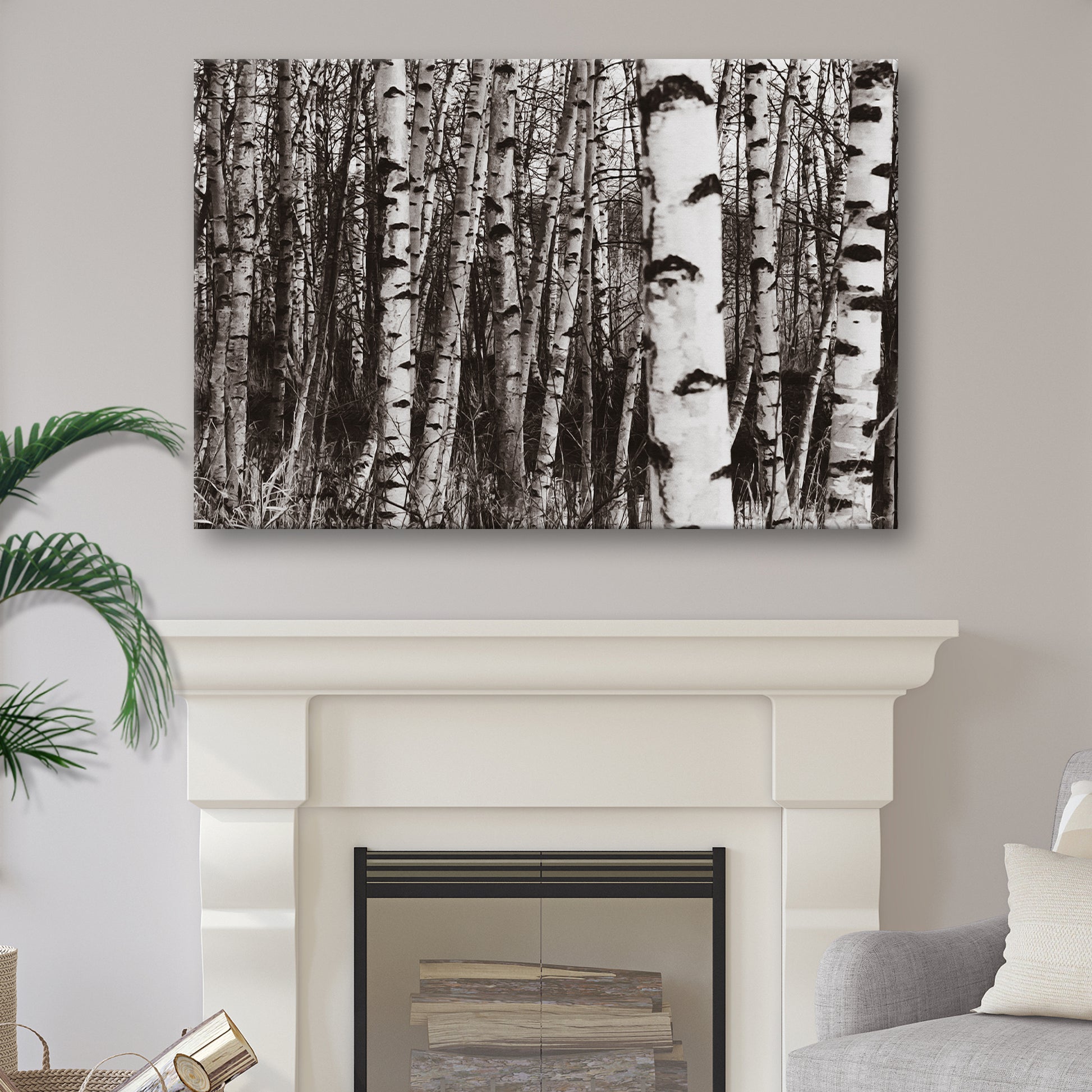 Grayscale Birch Tree Trunks Canvas Wall Art Style 2 - Image by Tailored Canvases