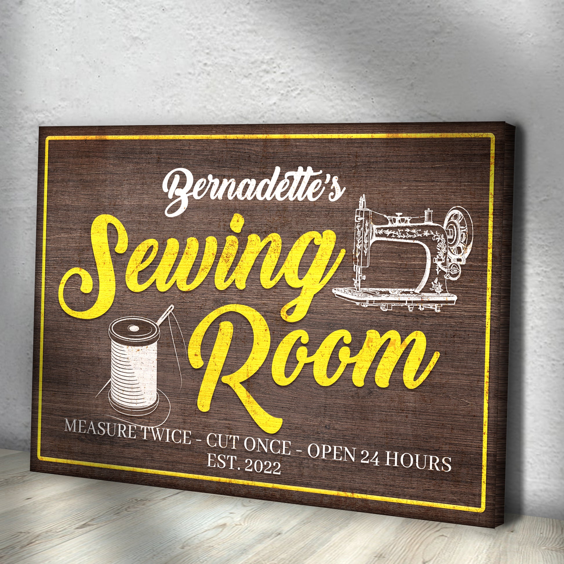 Measure Once Cut Twice Open 24 Hours Sewing Room Sign  Style 2 - Image by Tailored Canvases