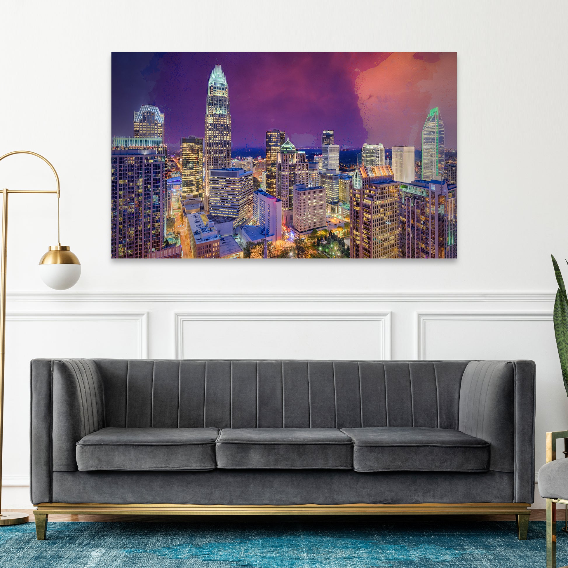 Charlotte Skyline Queen City At Dusk Canvas Wall Art Style 2 - Image by Tailored Canvases