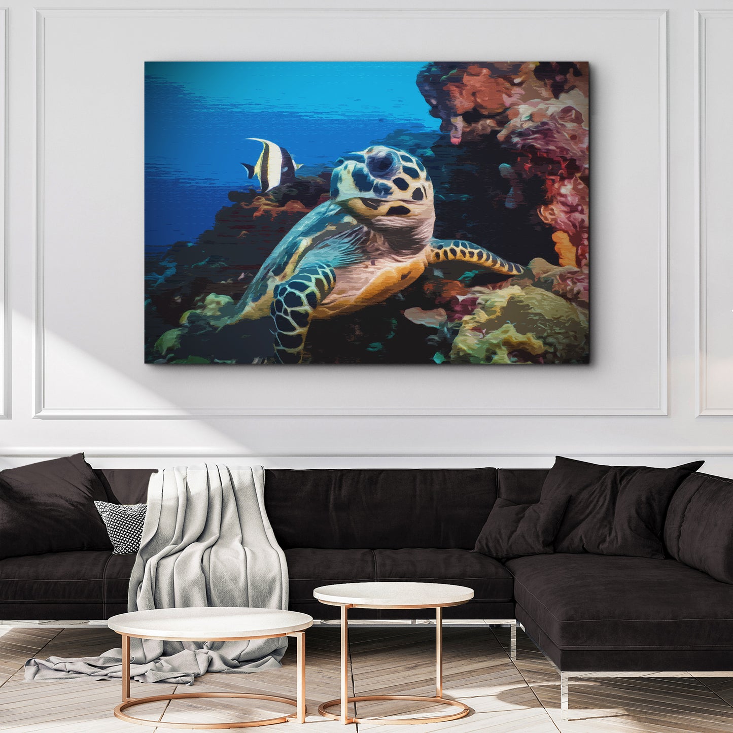 Underwater Sea Turtle Painting Canvas Wall Art Style 1 - Image by Tailored Canvases