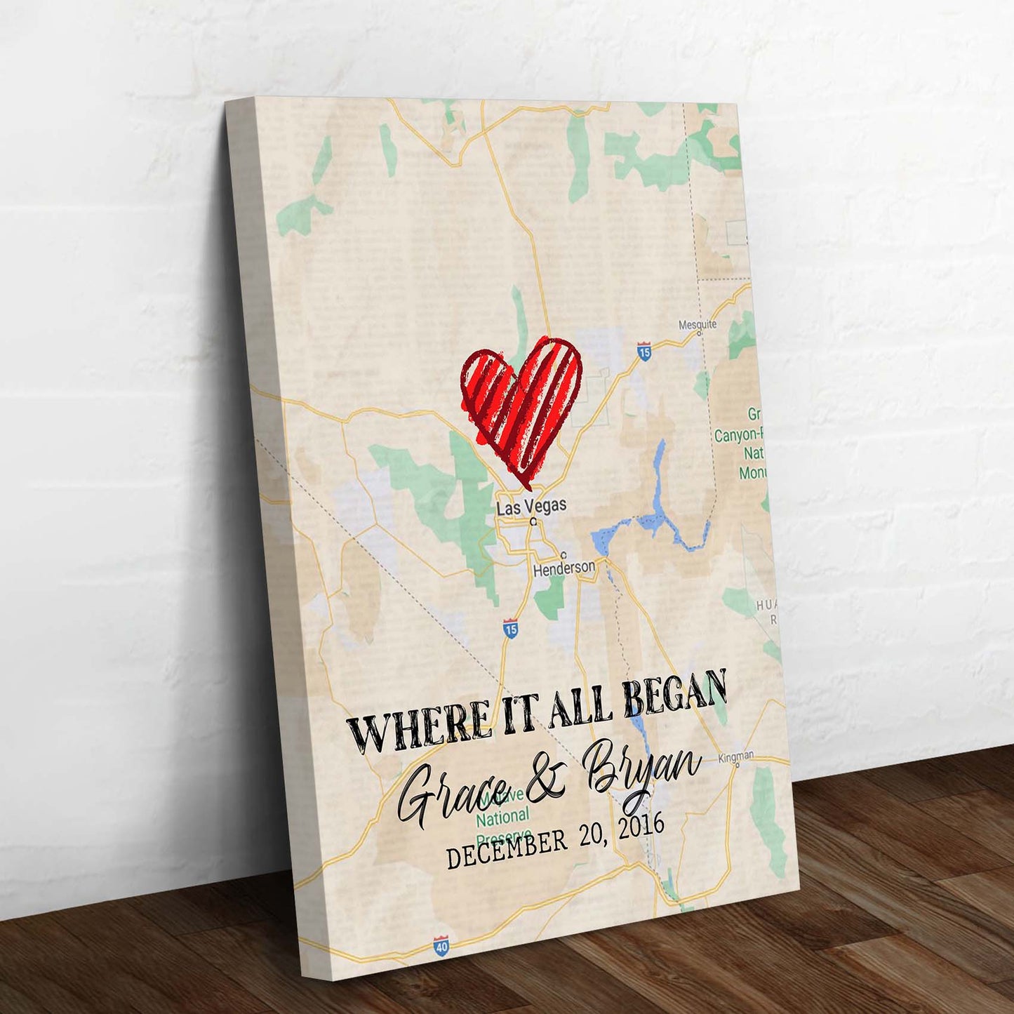 Where it All Began Couple Map Sign Style 2 - Image by Tailored Canvases