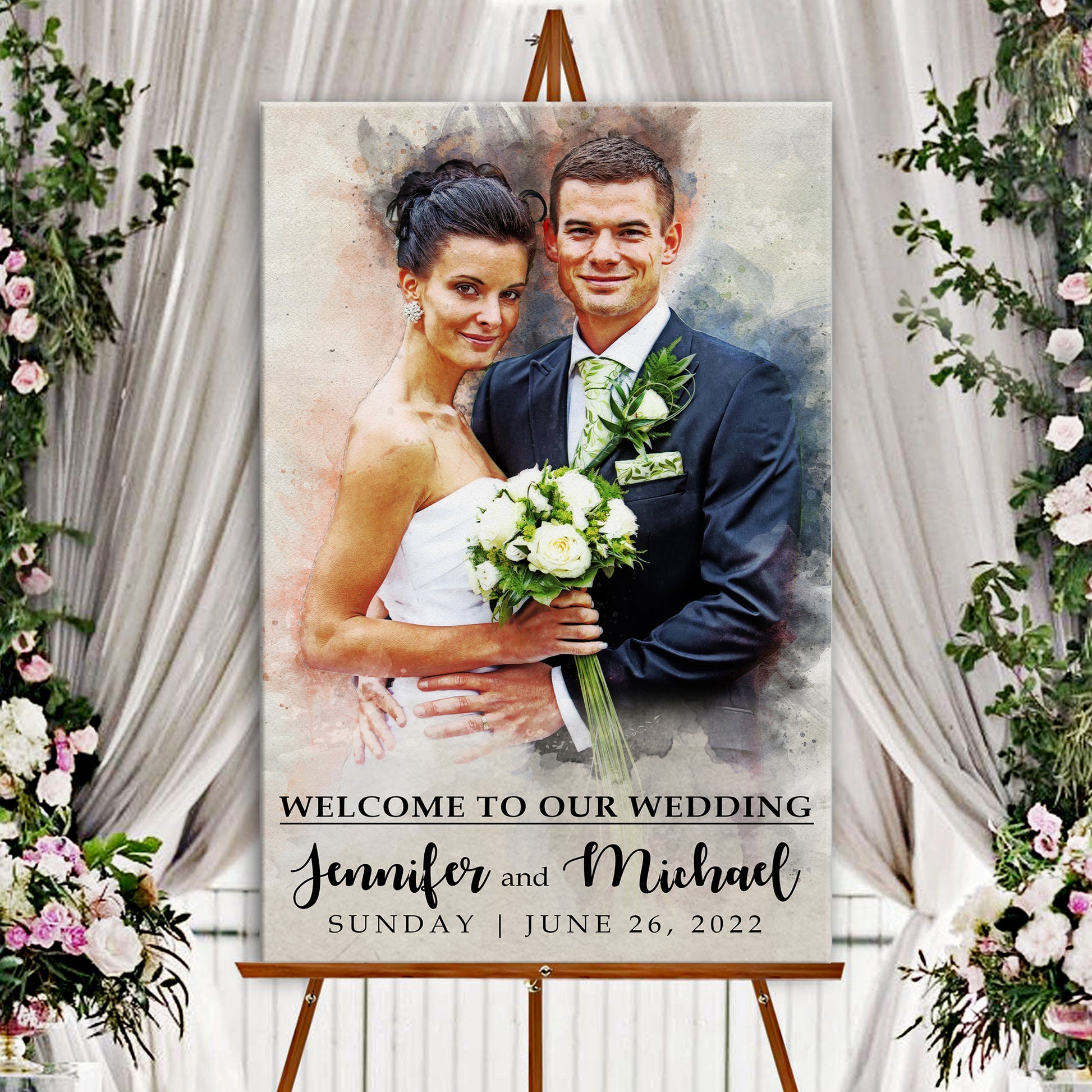 Watercolor Welcome Wedding Sign  - Image by Tailored Canvases