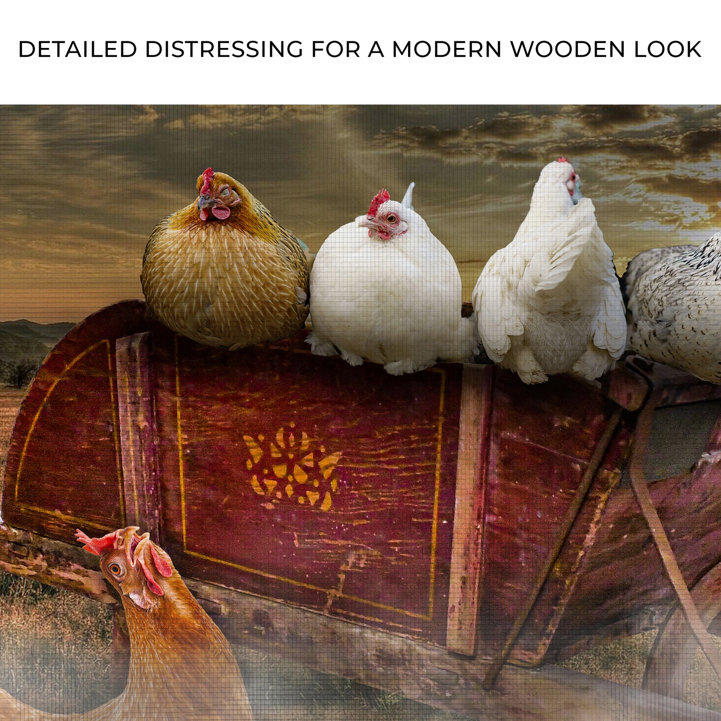 Modern Chickens On Wheelbarrow Canvas Wall Art Zoom - Image by Tailored Canvases