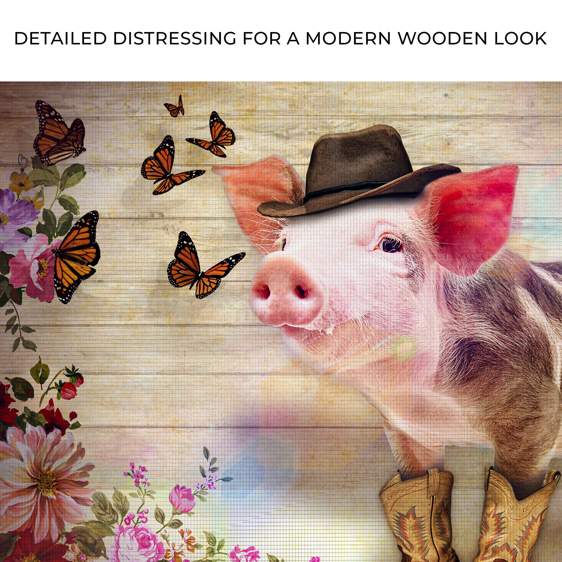 Cowboy Pig And Butterflies Canvas Wall Art Zoom - Image by Tailored Canvases