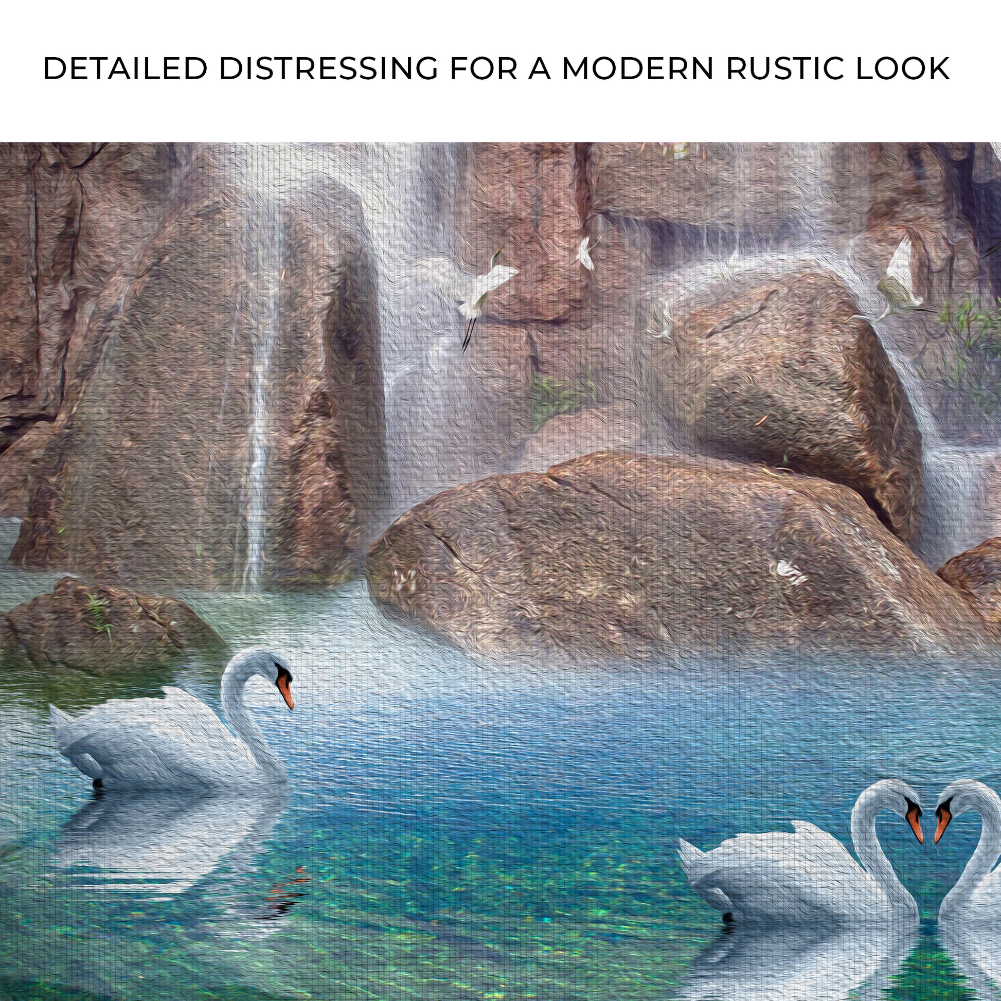 Swans by the Waterfall Canvas Wall Art Zoom - Image by Tailored Canvases