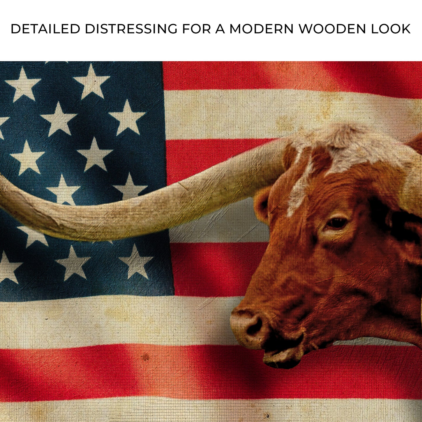 Longhorn American Flag Canvas Wall Art Zoom - Image by Tailored Canvases