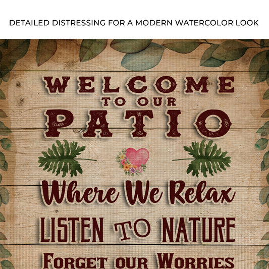 Welcome To Our Patio Where We Relax Sign Zoom - Image by Tailored Canvases
