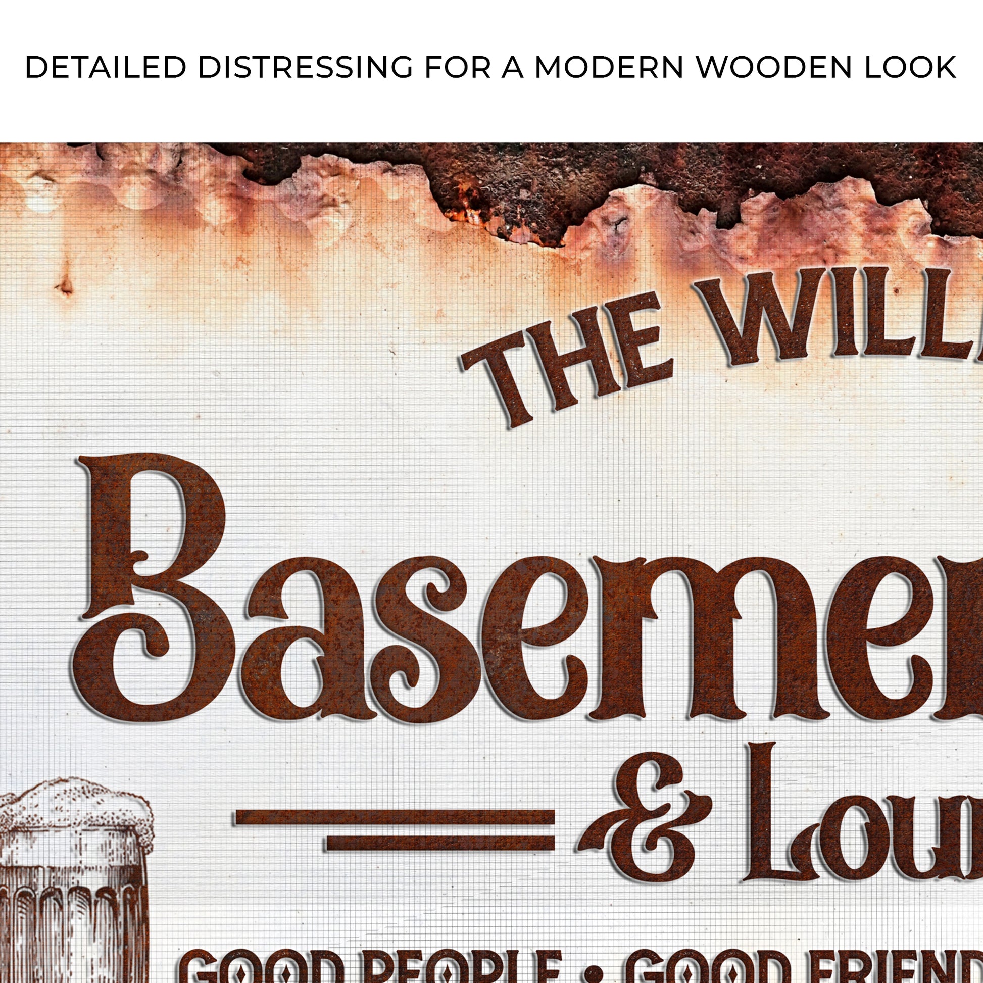  Rustic Basement Bar and Lounge Sign Zoom - Image by Tailored Canvases