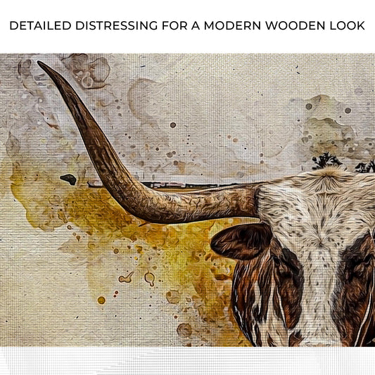 Texas Longhorn Watercolor Like Canvas Wall Art Zoom - Image by Tailored Canvases