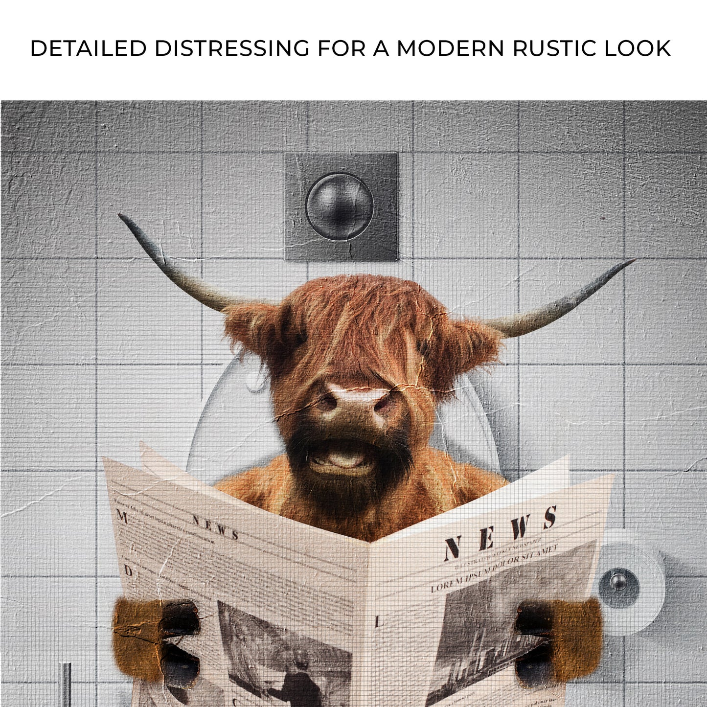 Highland Cattle Reading Newspaper Portrait Canvas Wall Art Zoom - Image by Tailored Canvases