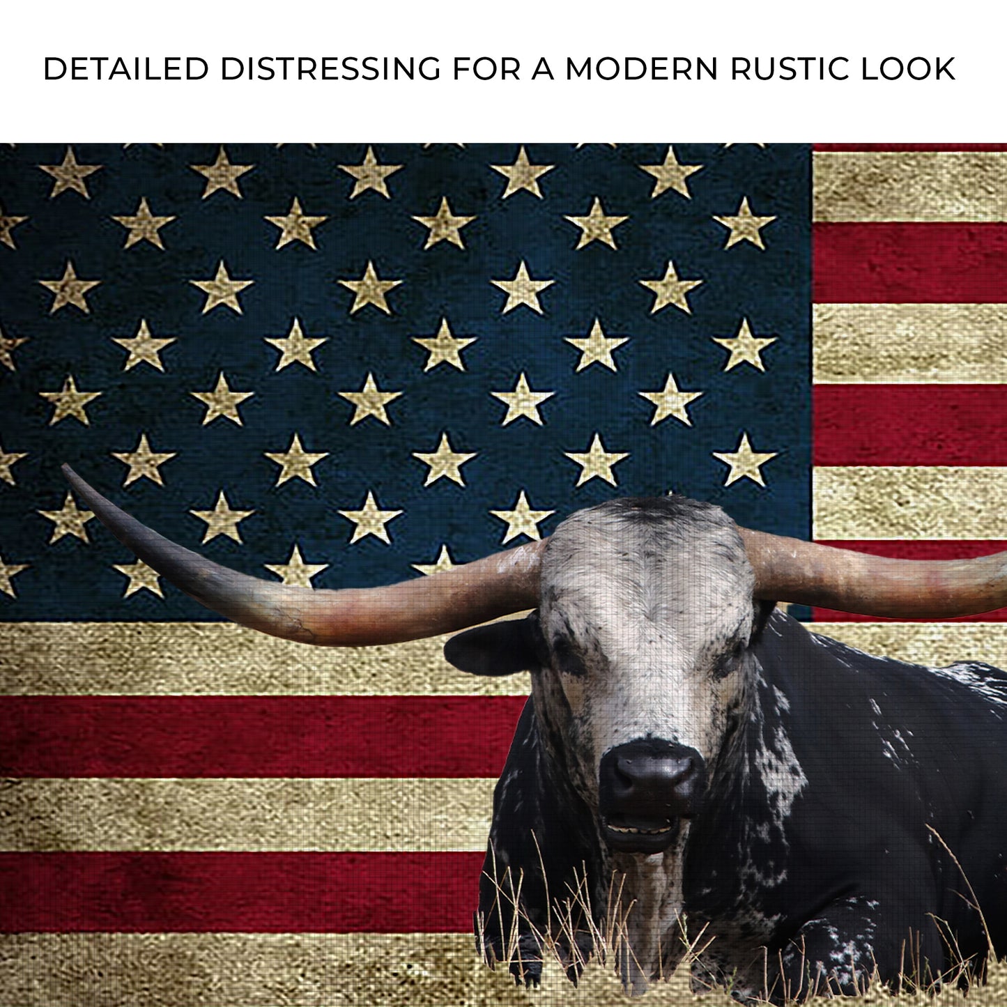 Longhorn Cattle American Flag Canvas Wall Art Zoom - Image by Tailored Canvases