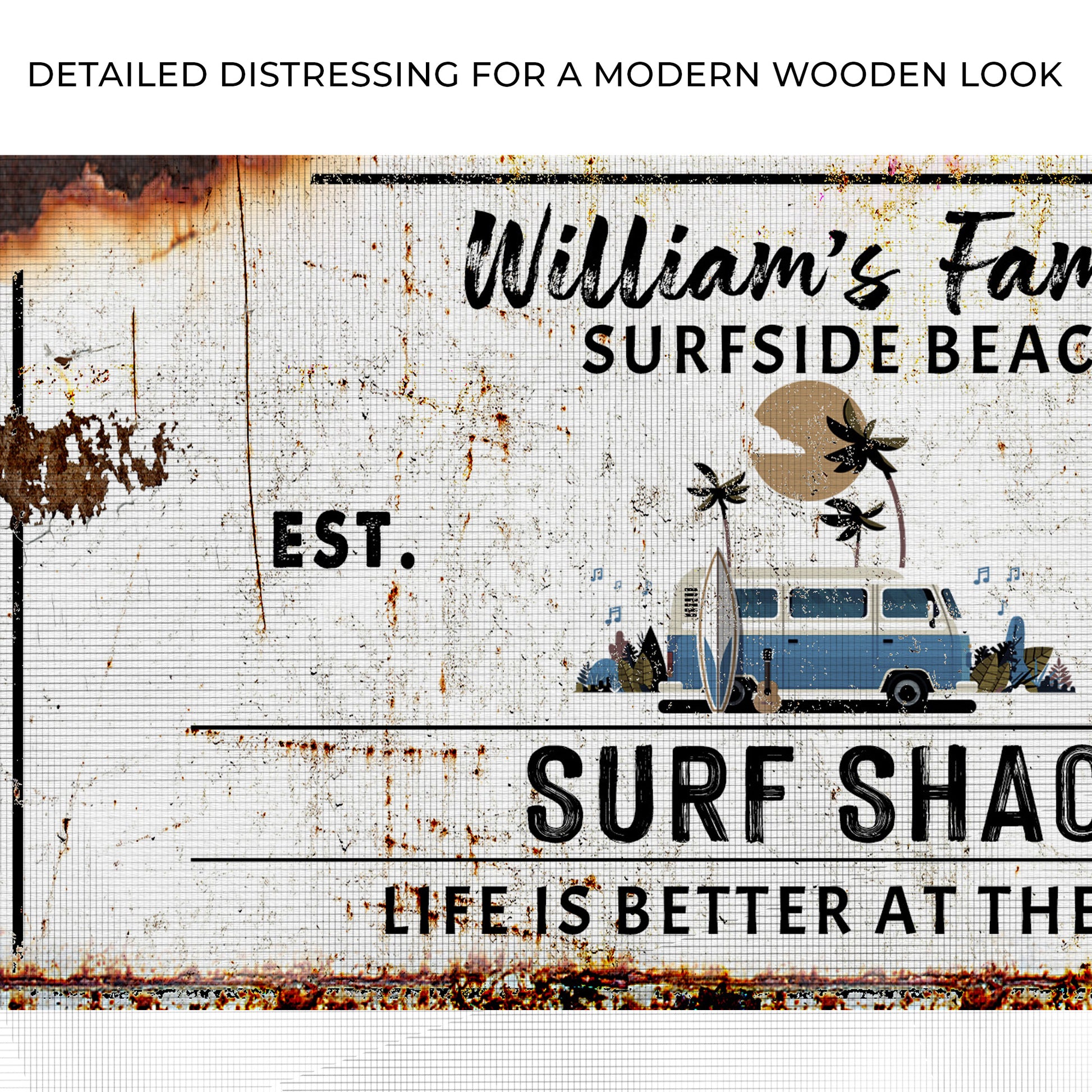 Surfside Beach Family Surf Shack Sign Zoom - Image by Tailored Canvases
