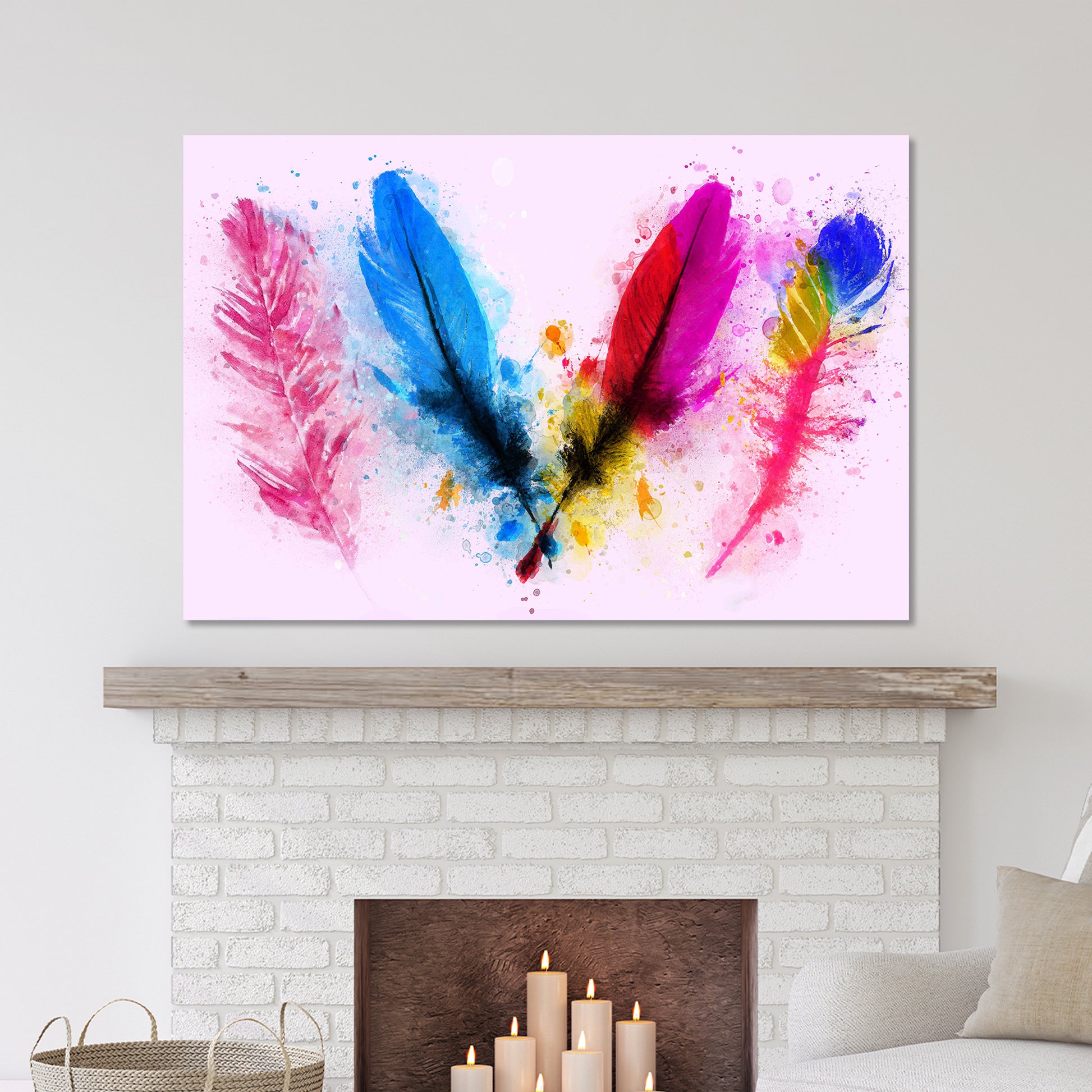 Decor Elements Feather Colored Paint Splatter Canvas Wall Art Style 1 - Image by Tailored Canvases