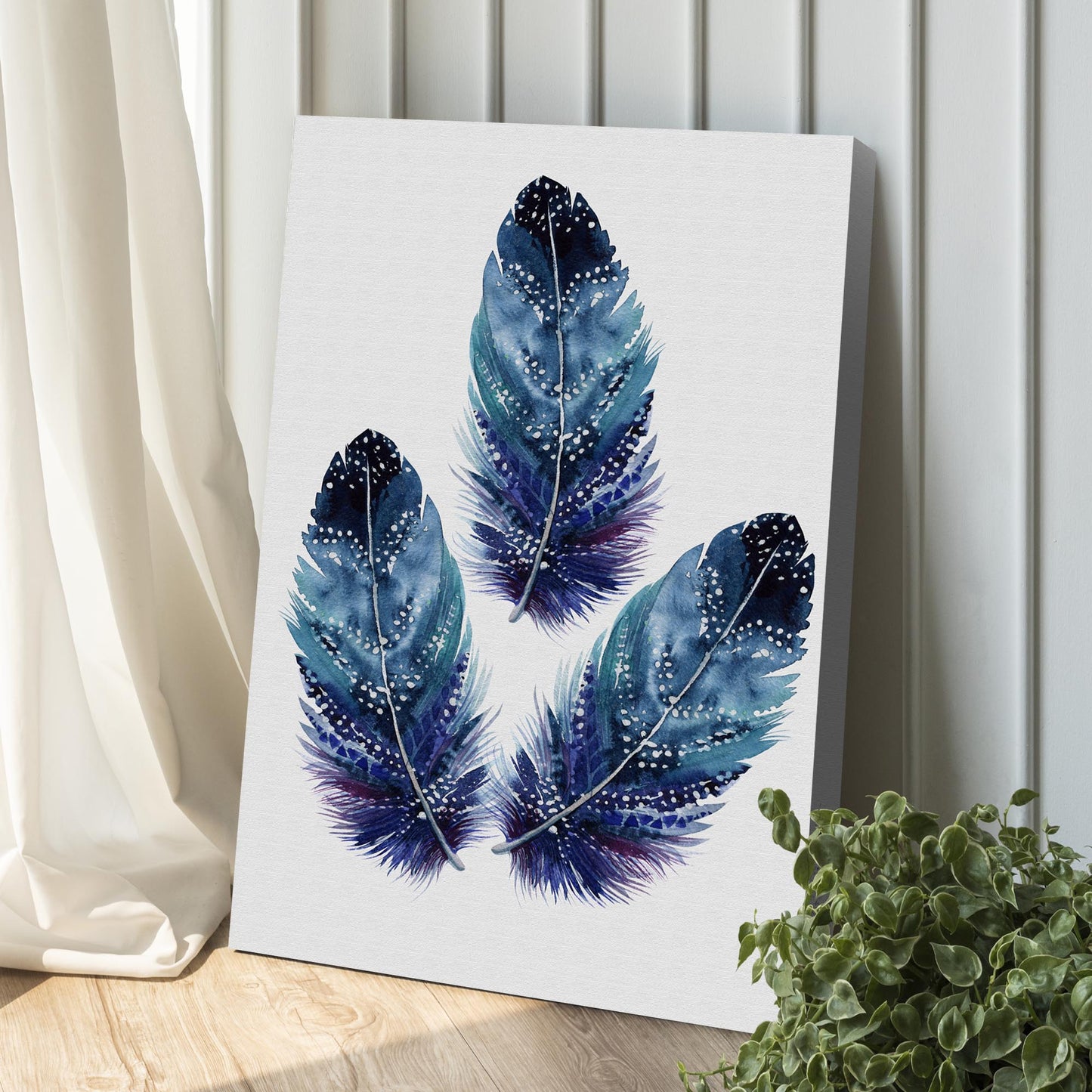 Decor Elements Feather Blue Grunge Canvas Wall Art Style 2 - Image by Tailored Canvases