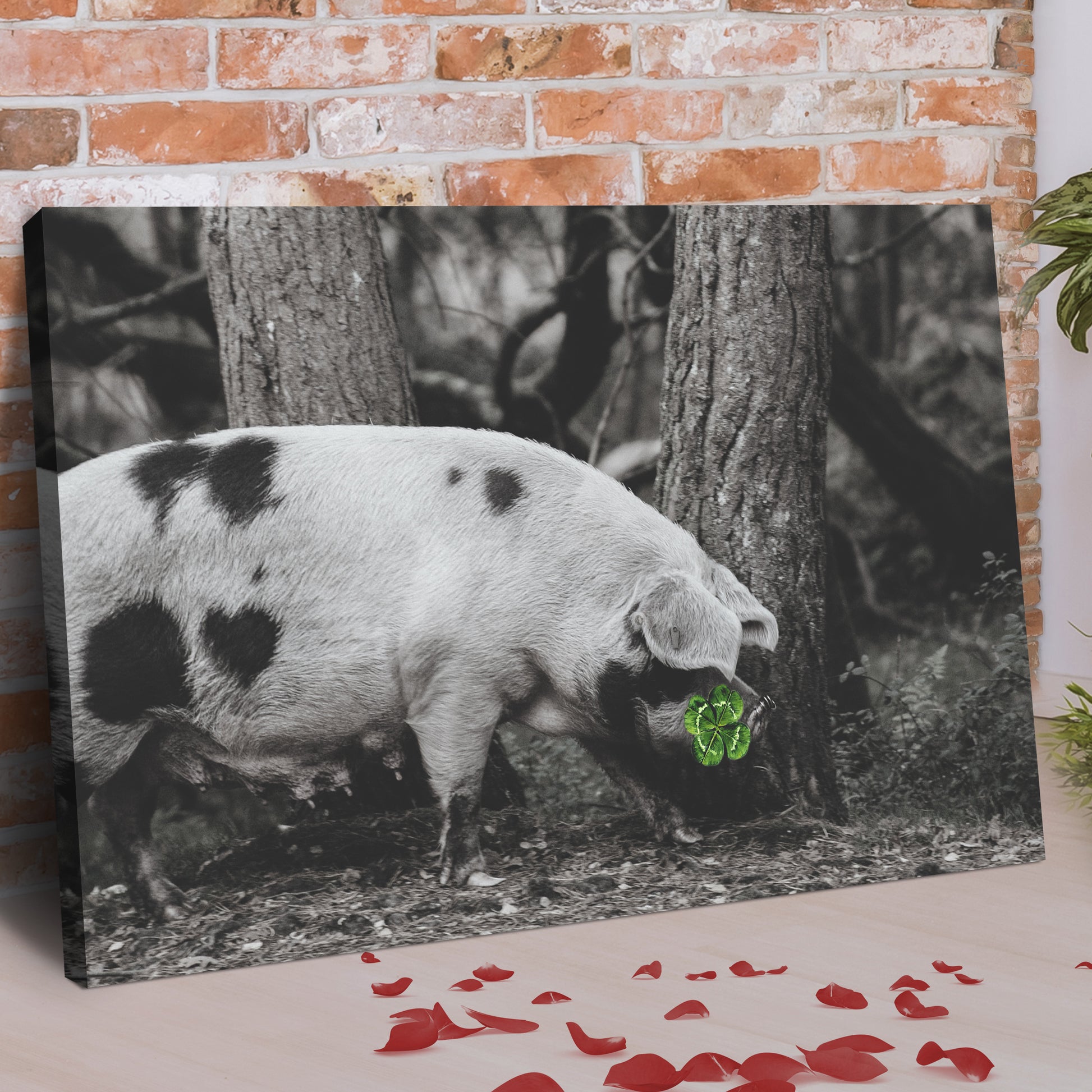 Four-leaf Clover Pig Canvas Wall Art Style 1 - Image by Tailored Canvases