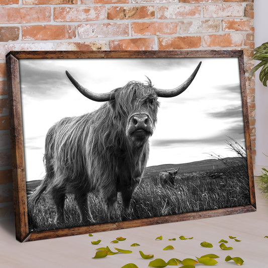 Highland Cow Black And White Portrait Canvas Wall Art - Image by Tailored Canvases