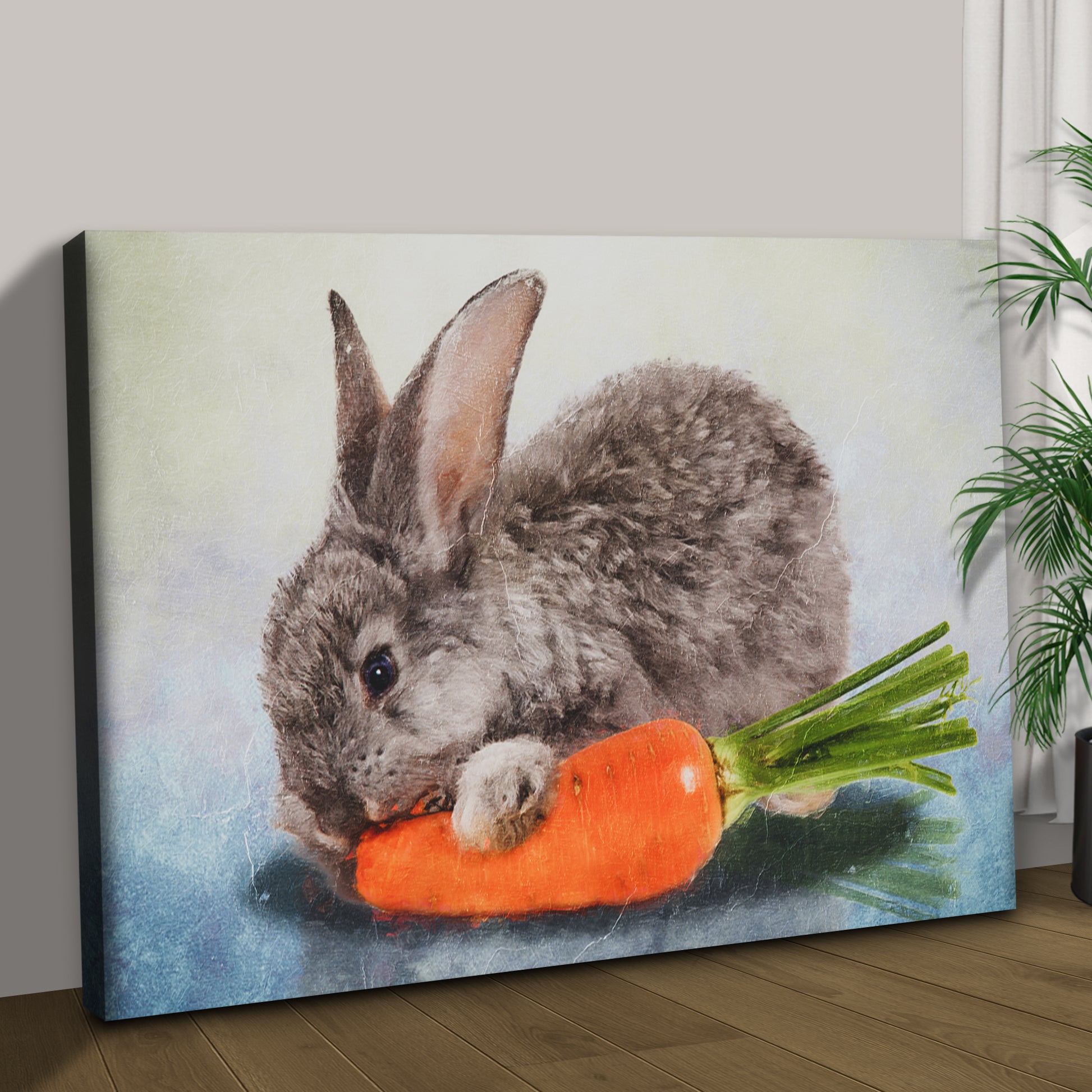 Rabbit With Carrot Oil Paint Canvas Wall Art Style 2 - Image by Tailored Canvases