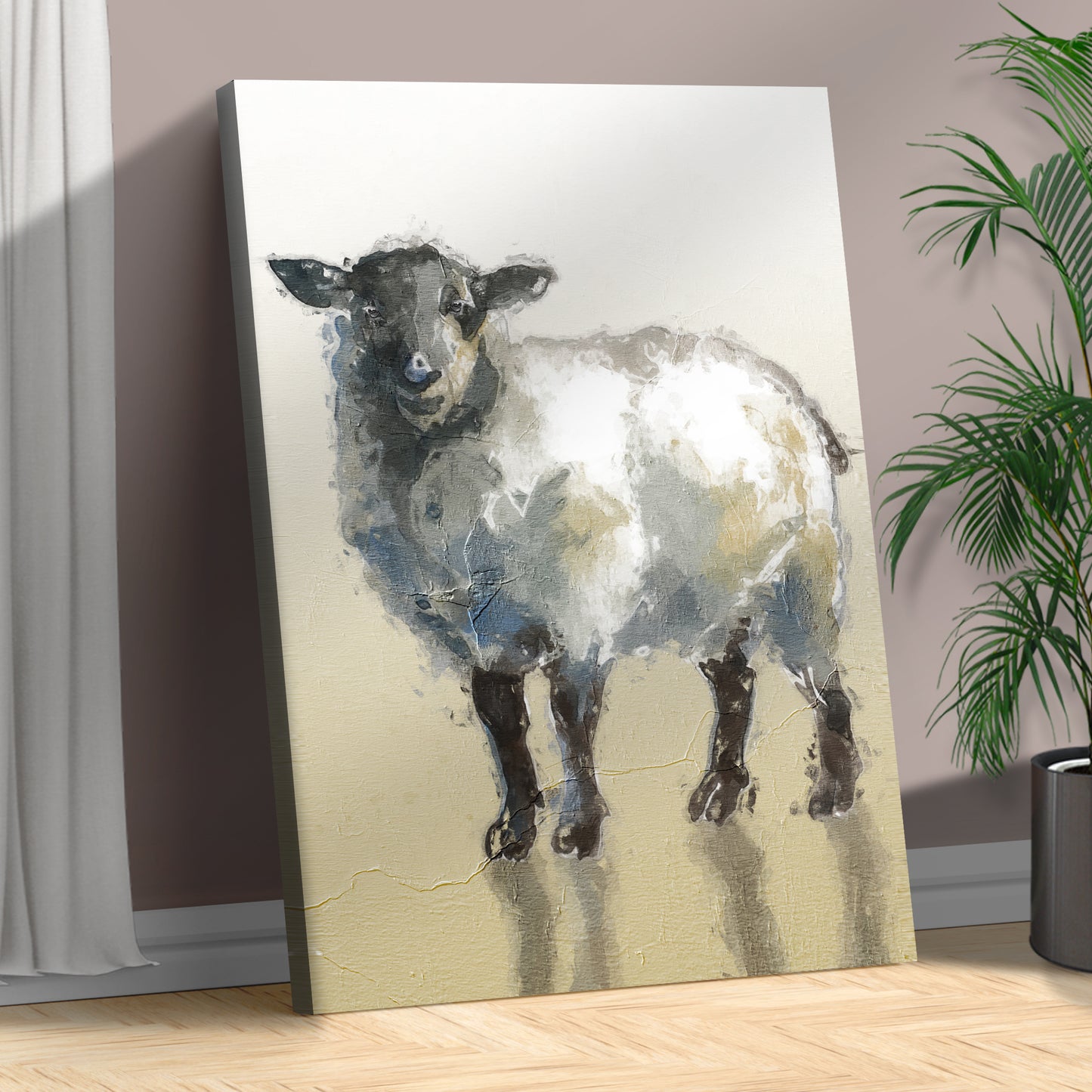 Minimal Sheep Painting Canvas Wall Art Style 1 - Image by Tailored Canvases