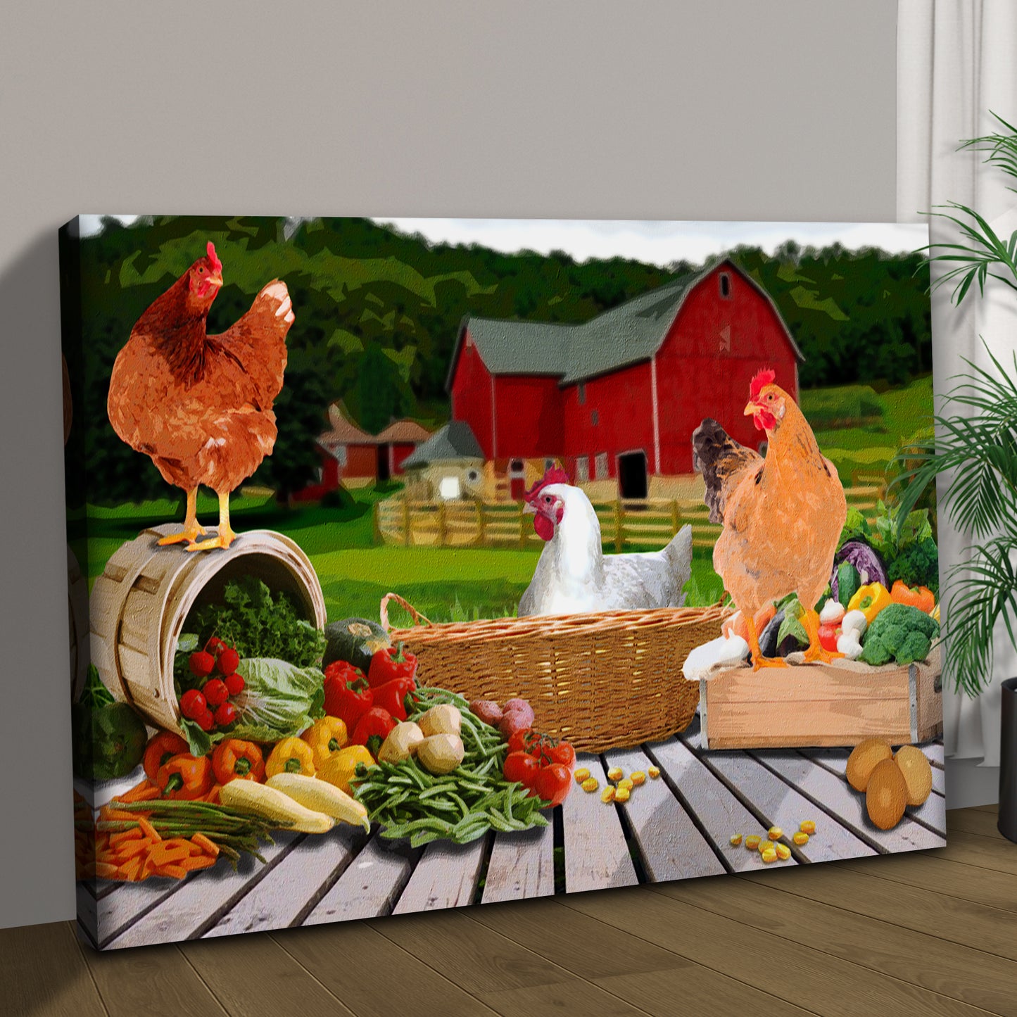 Chicken Farm And Veggies Canvas Wall Art Style 1 - Image by Tailored Canvases