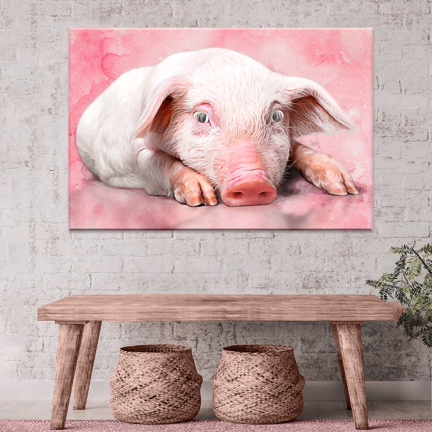Lazy Pig Portrait Canvas Wall Art Style 2 - Image by Tailored Canvases