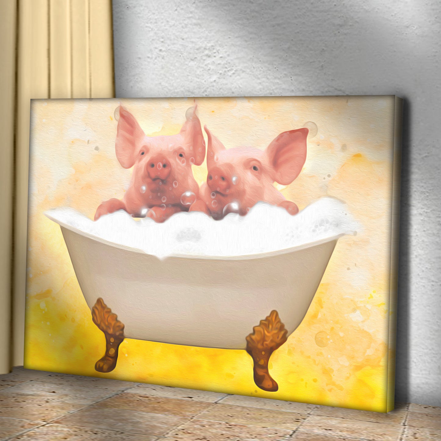 Bath Pig Buddies Canvas Wall Art Style 2 - Image by Tailored Canvases