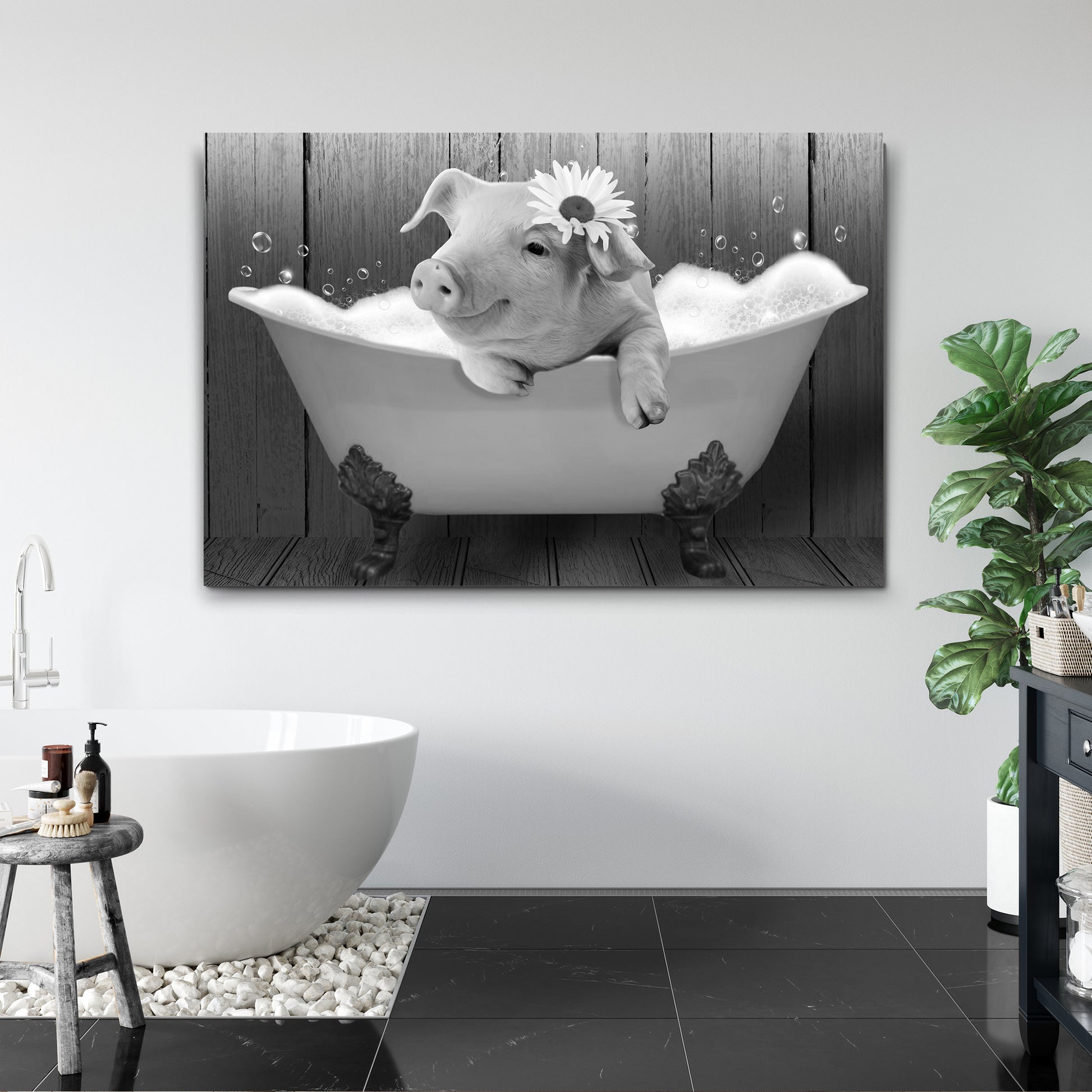 Girly Pig In Bathtub Canvas Wall Art Style 2 - Image by Tailored Canvases