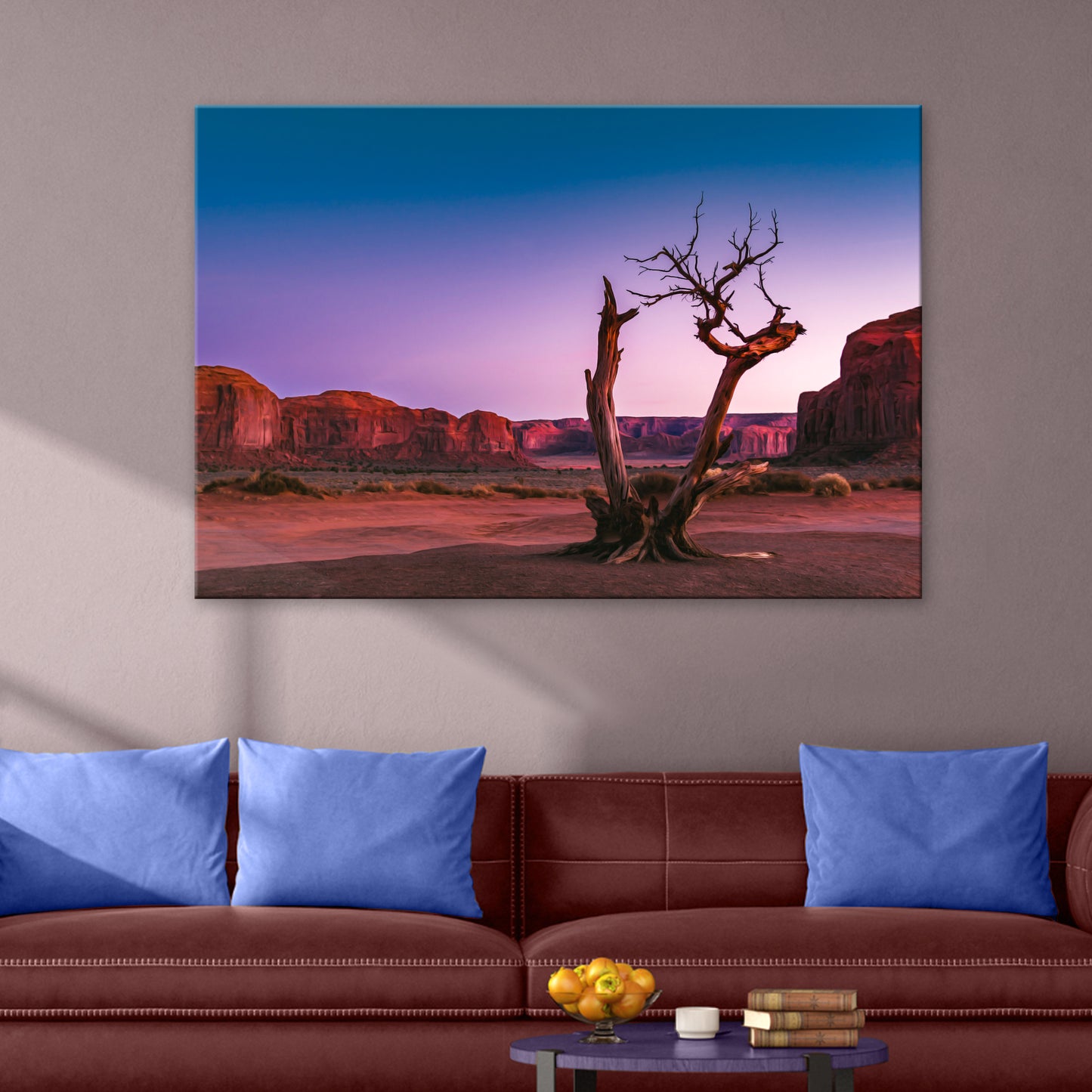 Desert Dead Tree On Dusk Night Canvas Wall Art Style 2 - Image by Tailored Canvases