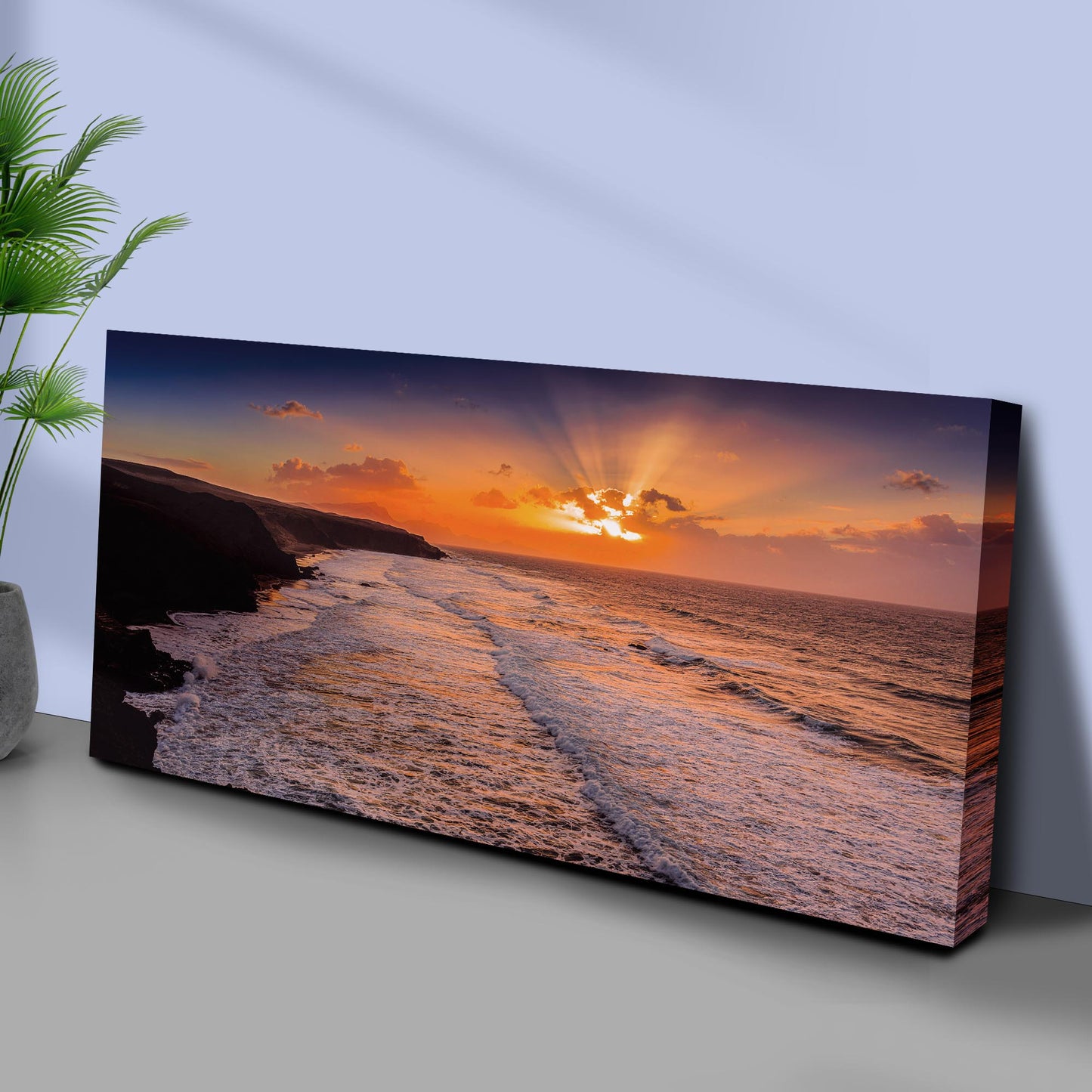 Rocky Shore Wave In Sunset Canvas Wall Art Style 1 - Image by Tailored Canvases
