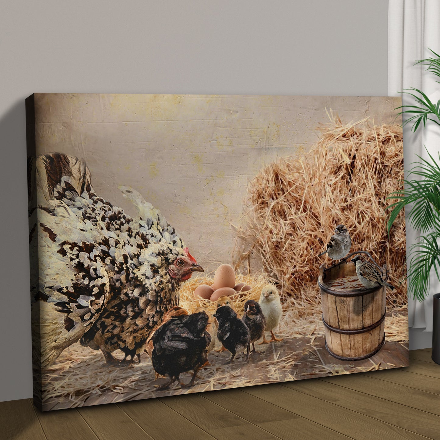 Vintage Mother Hen And Chicks Canvas Wall Art Style 1 - Image by Tailored Canvases