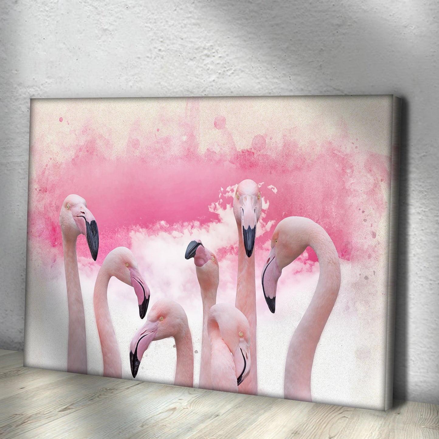 Pink Flamingo Watercolor Painting Canvas Wall Art Style 2 - Image by Tailored Canvases