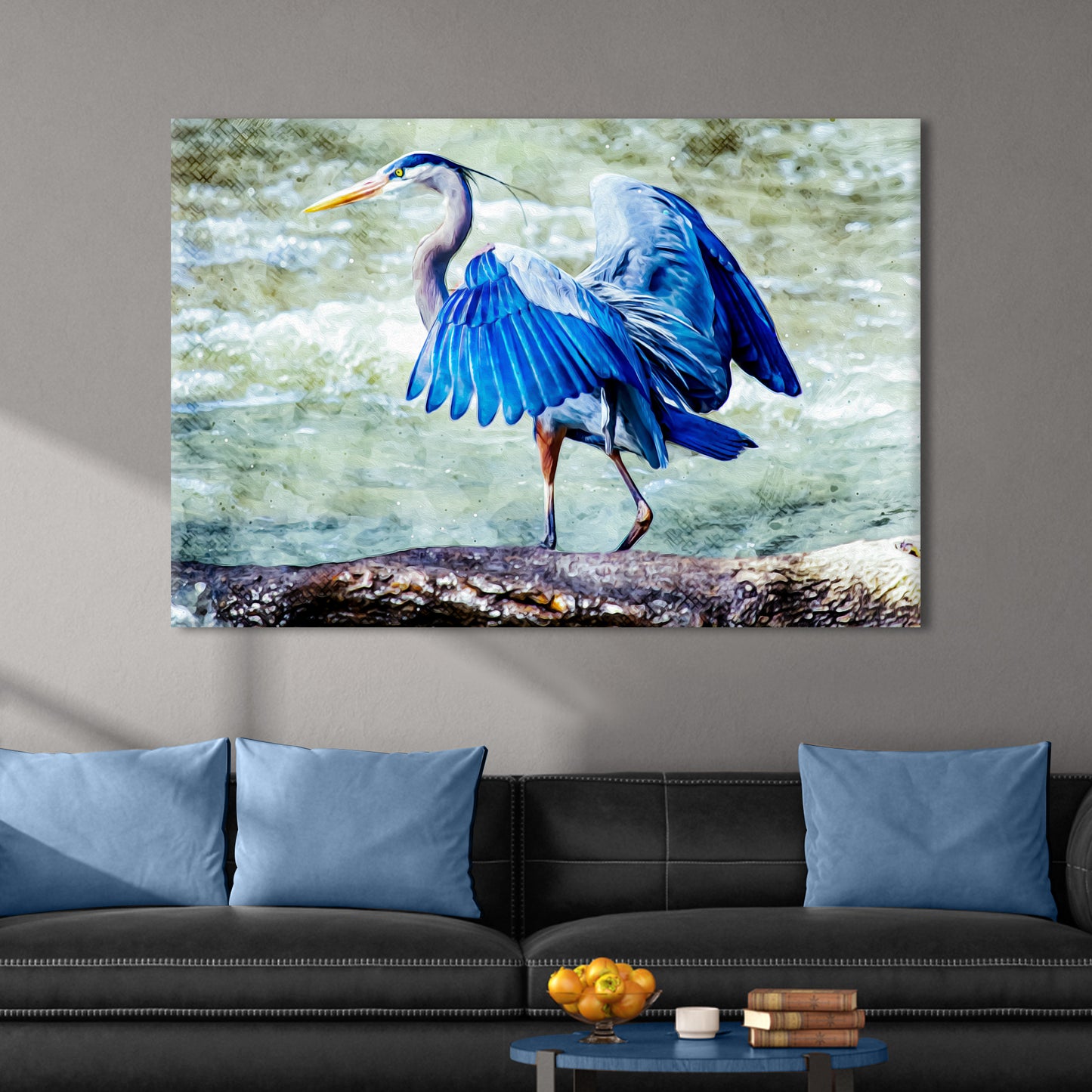 Beach Blue Heron Canvas Wall Art II  - Image by Tailored Canvases