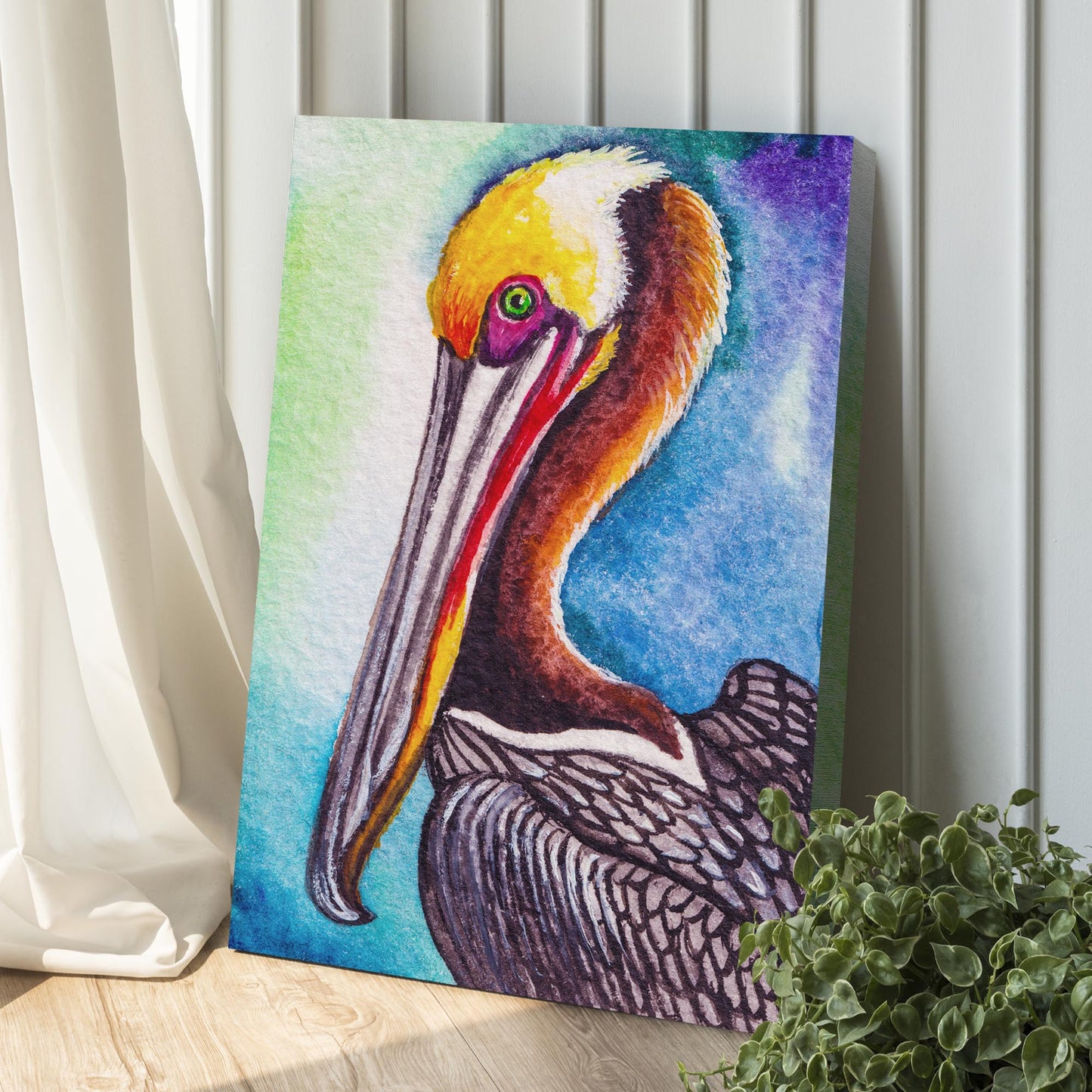 Pelican Painting "The Fish Catcher" Canvas Wall Art Style 2 - Image by Tailored Canvases