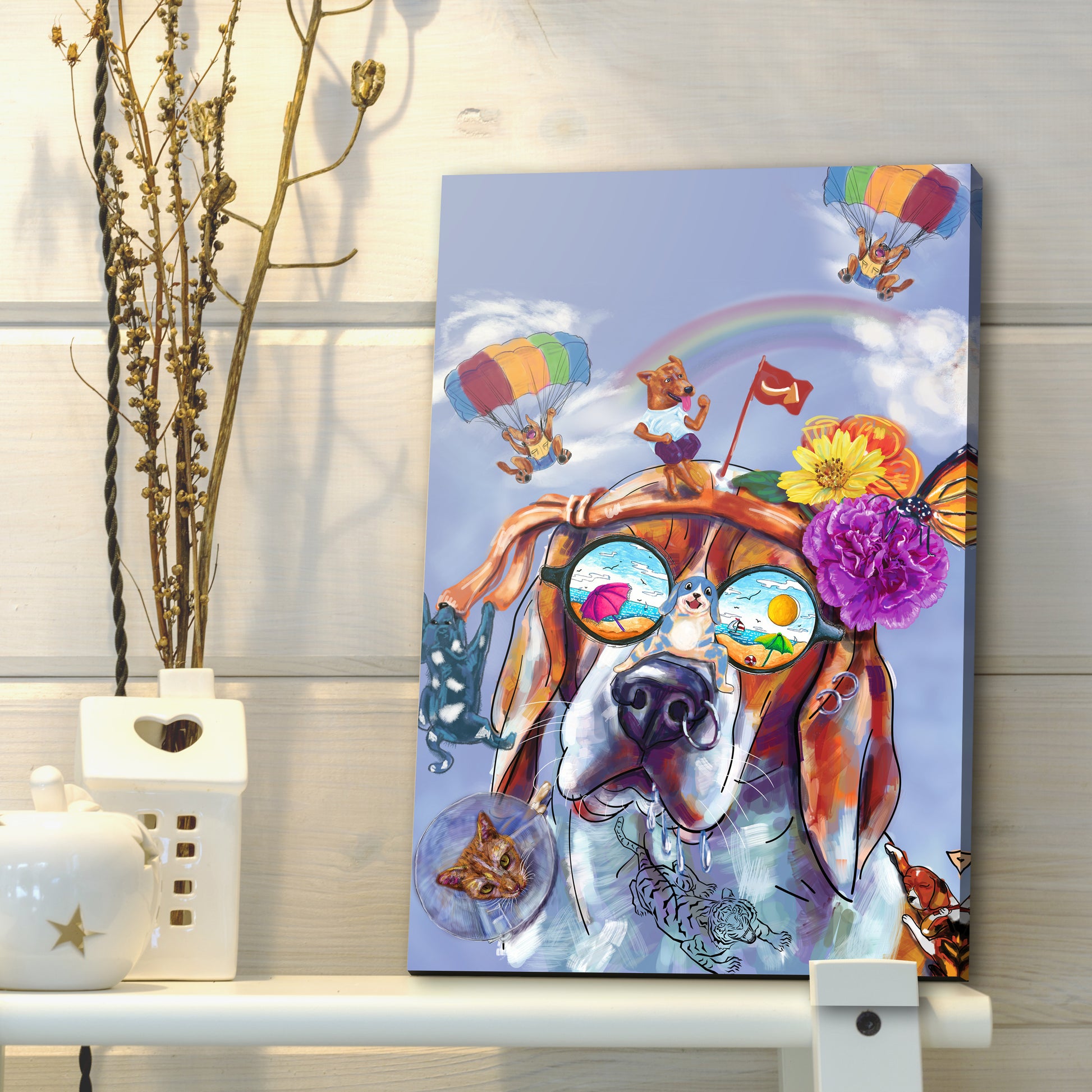 Unique Colorful Dog Portrait Canvas Wall Art Style 1 - Image by Tailored Canvases