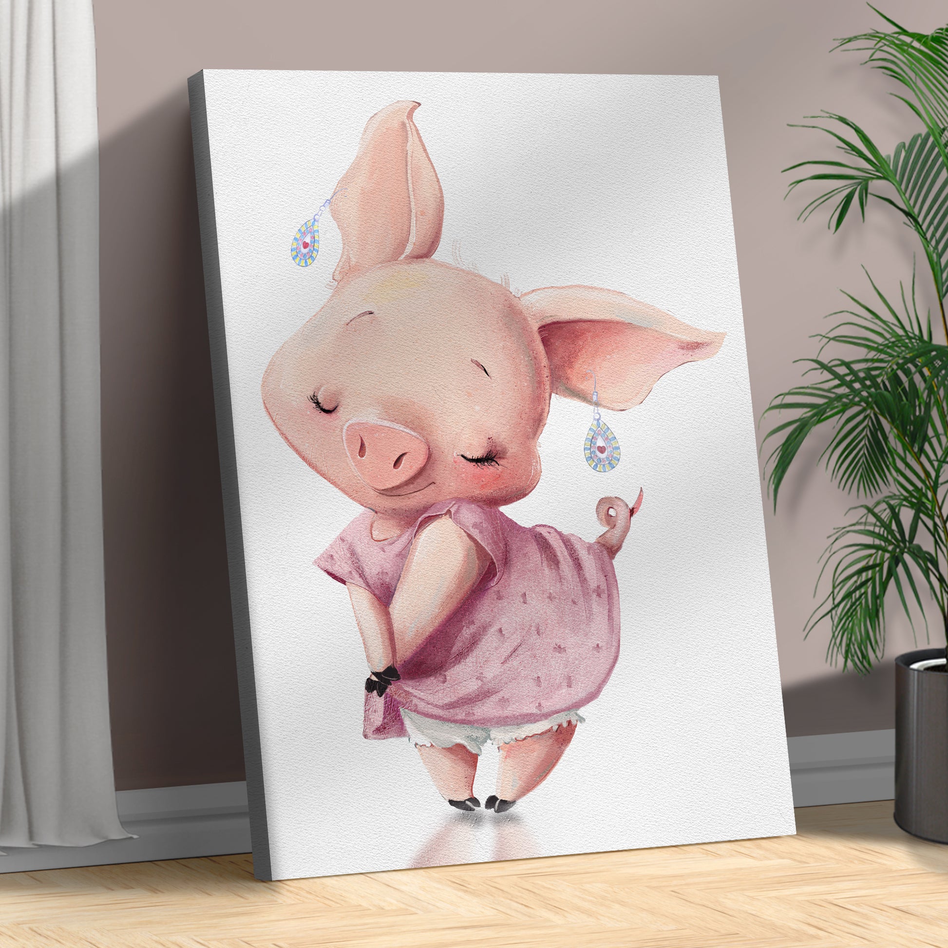 Cute Lady Pig Canvas Wall Art Style 1 - Image by Tailored Canvases