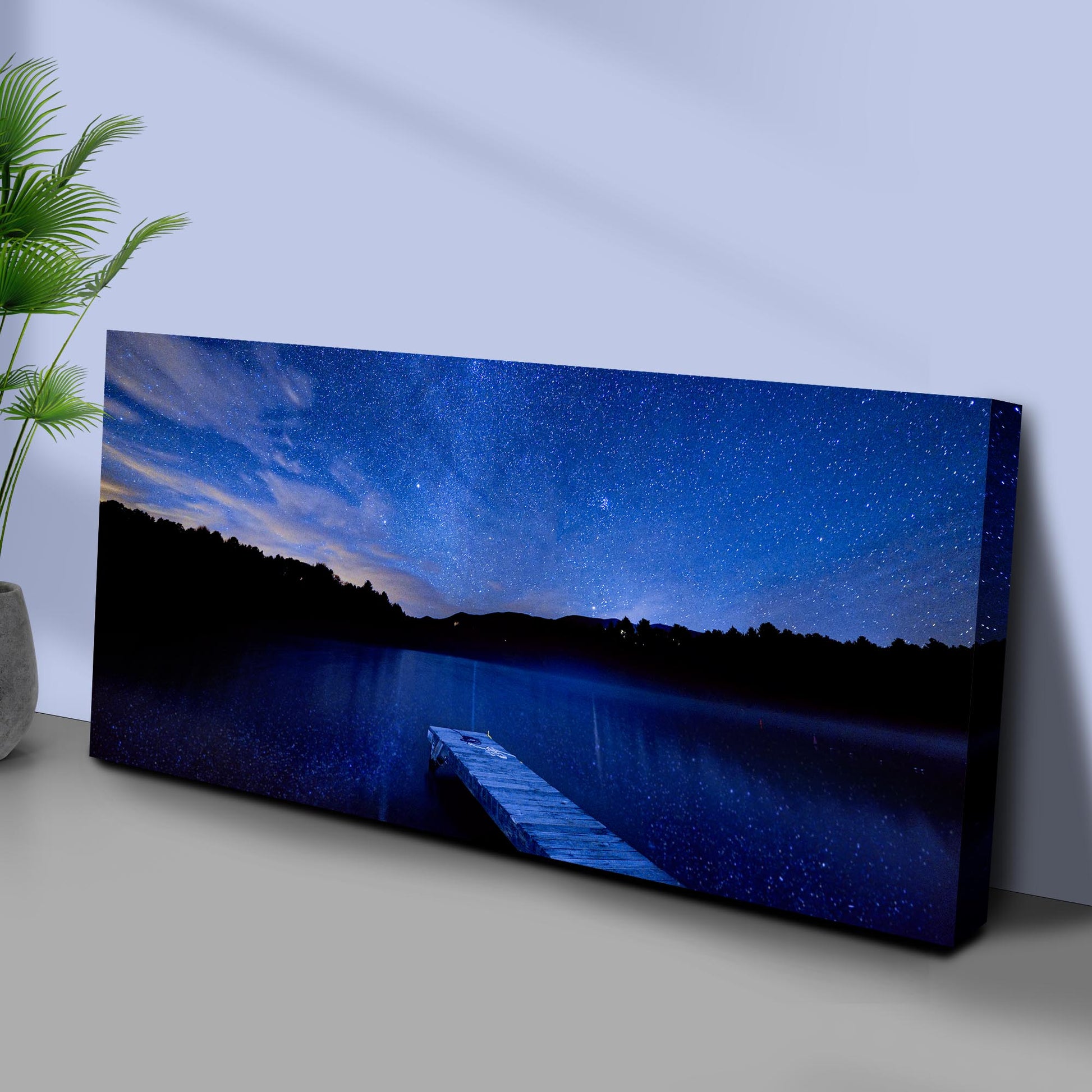 Blue Starry Night Lake Forest Canvas Wall Art Style 2 - Image by Tailored Canvases