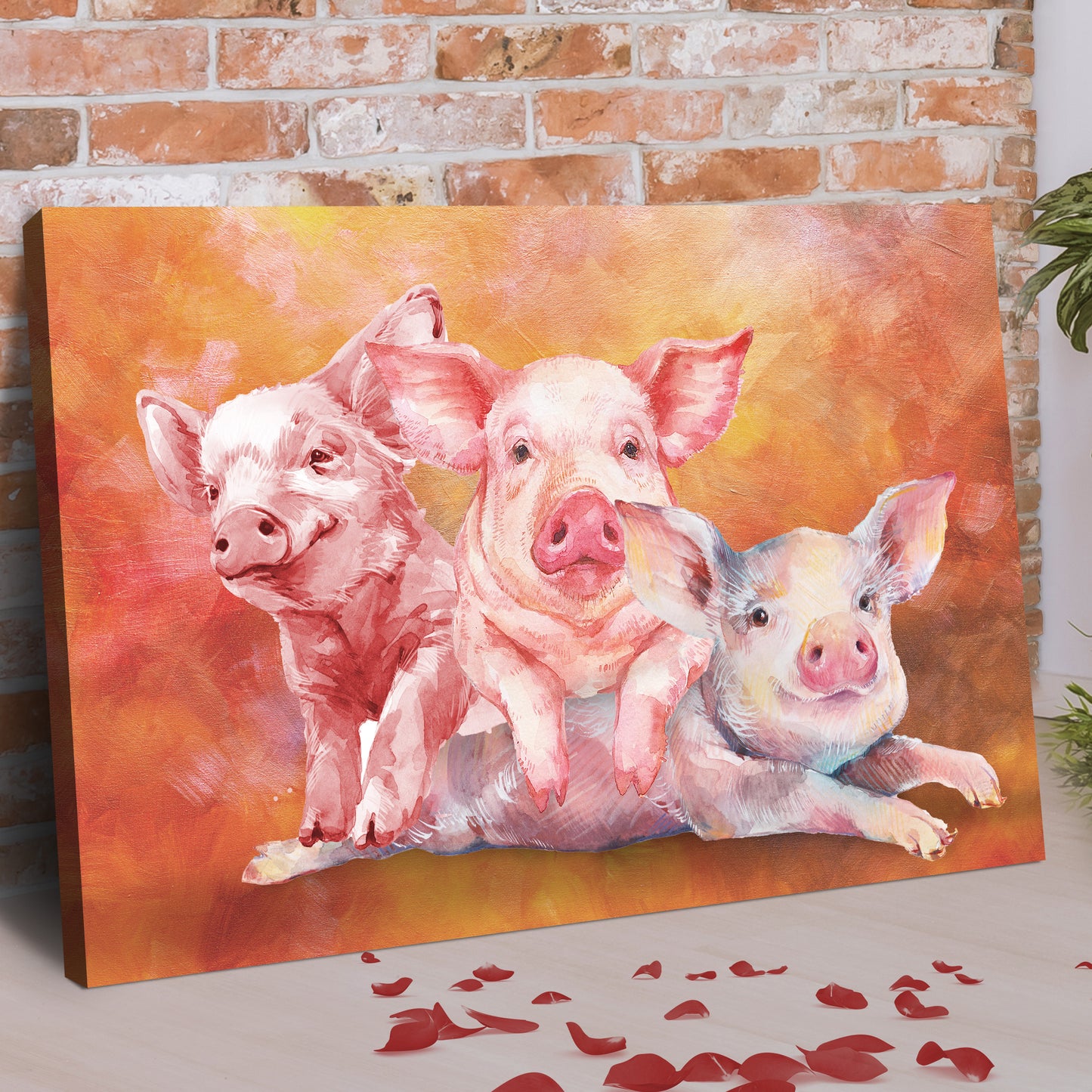 Three Baby Pigs Watercolor Canvas Wall Art Style 1 - Image by Tailored Canvases
