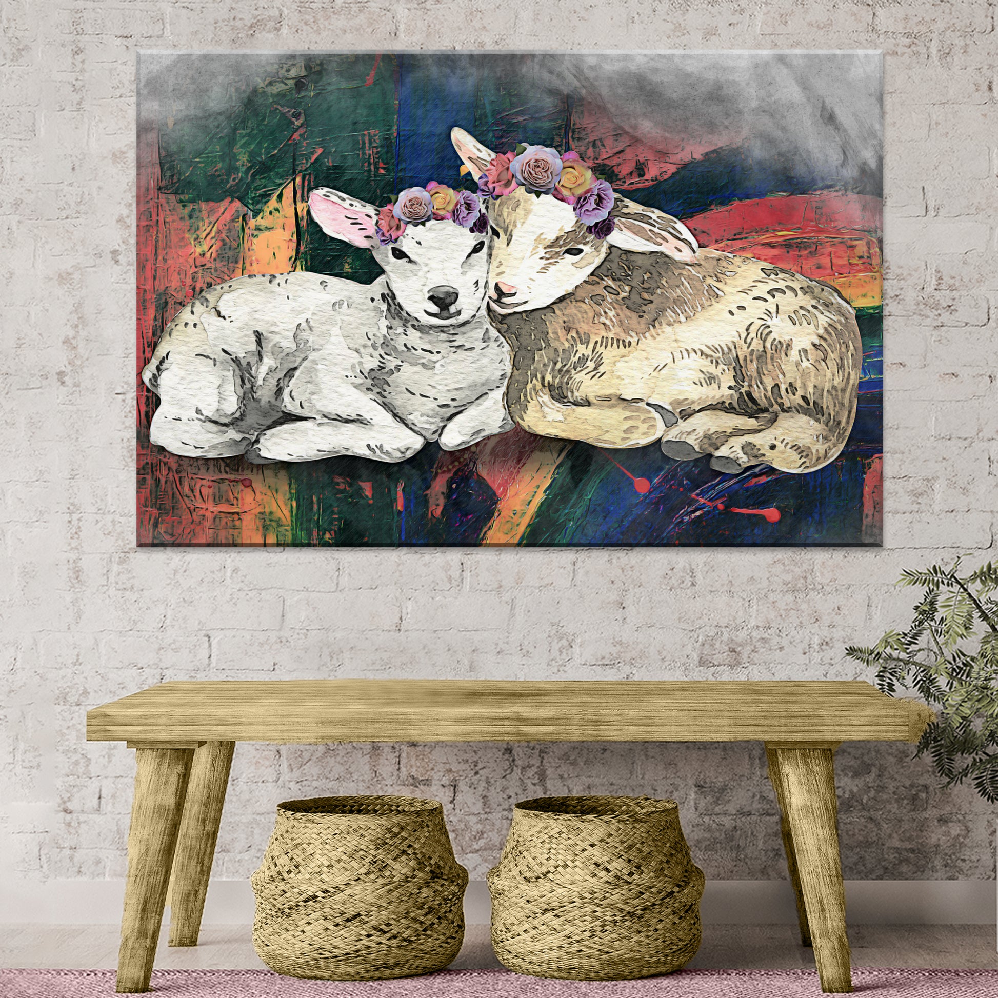 Floral Crown Baby Goats Canvas Wall Art Style 2 - Image by Tailored Canvases