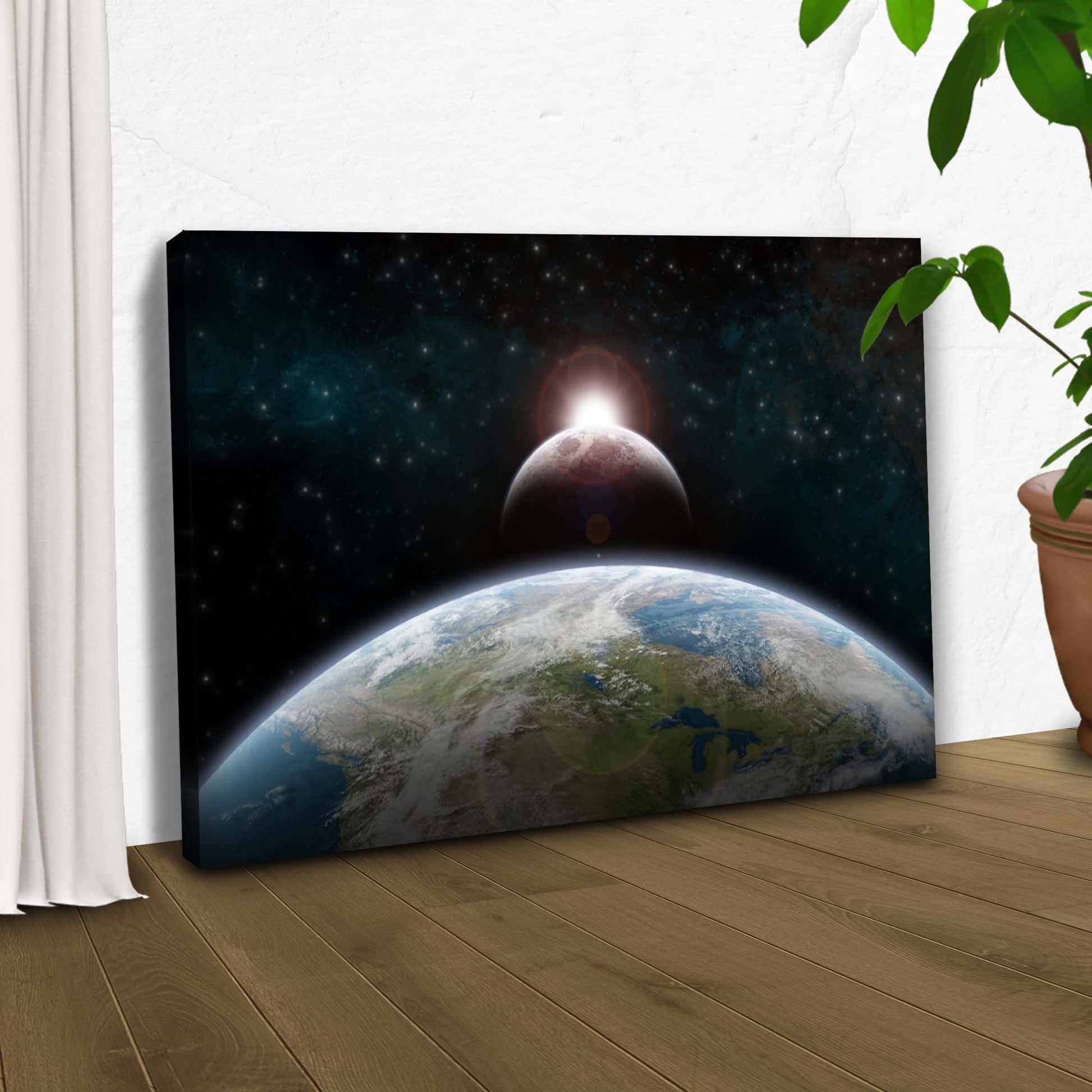 Planet Earth Over Moon Canvas Wall Art Style 2 - Image by Tailored Canvases