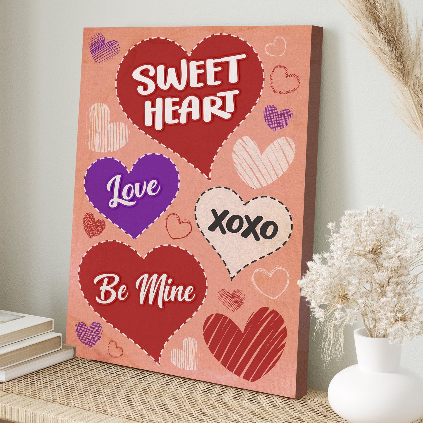Vintage Stripes Love Hearts Valentine's Day Sign Style 2 - Image by Tailored Canvases