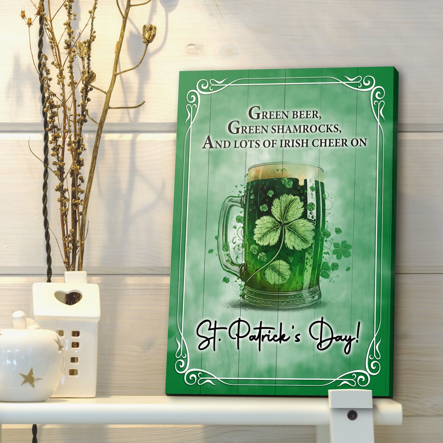 Green Beer, Green Shamrocks St. Patrick's Day Sign Style 2 - Image by Tailored Canvases
