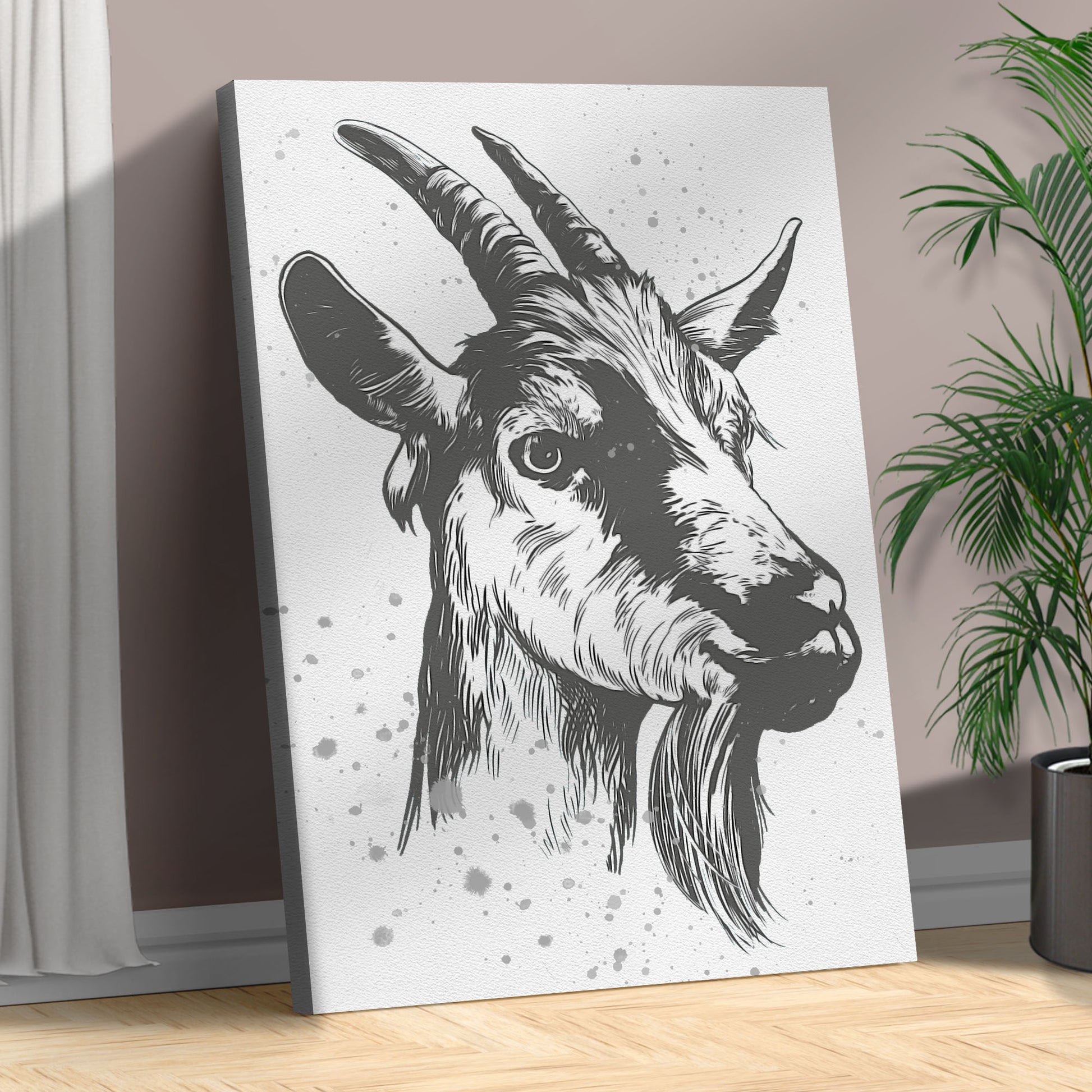 Goat Drawing Portrait Canvas Wall Art Style 1 - Image by Tailored Canvases