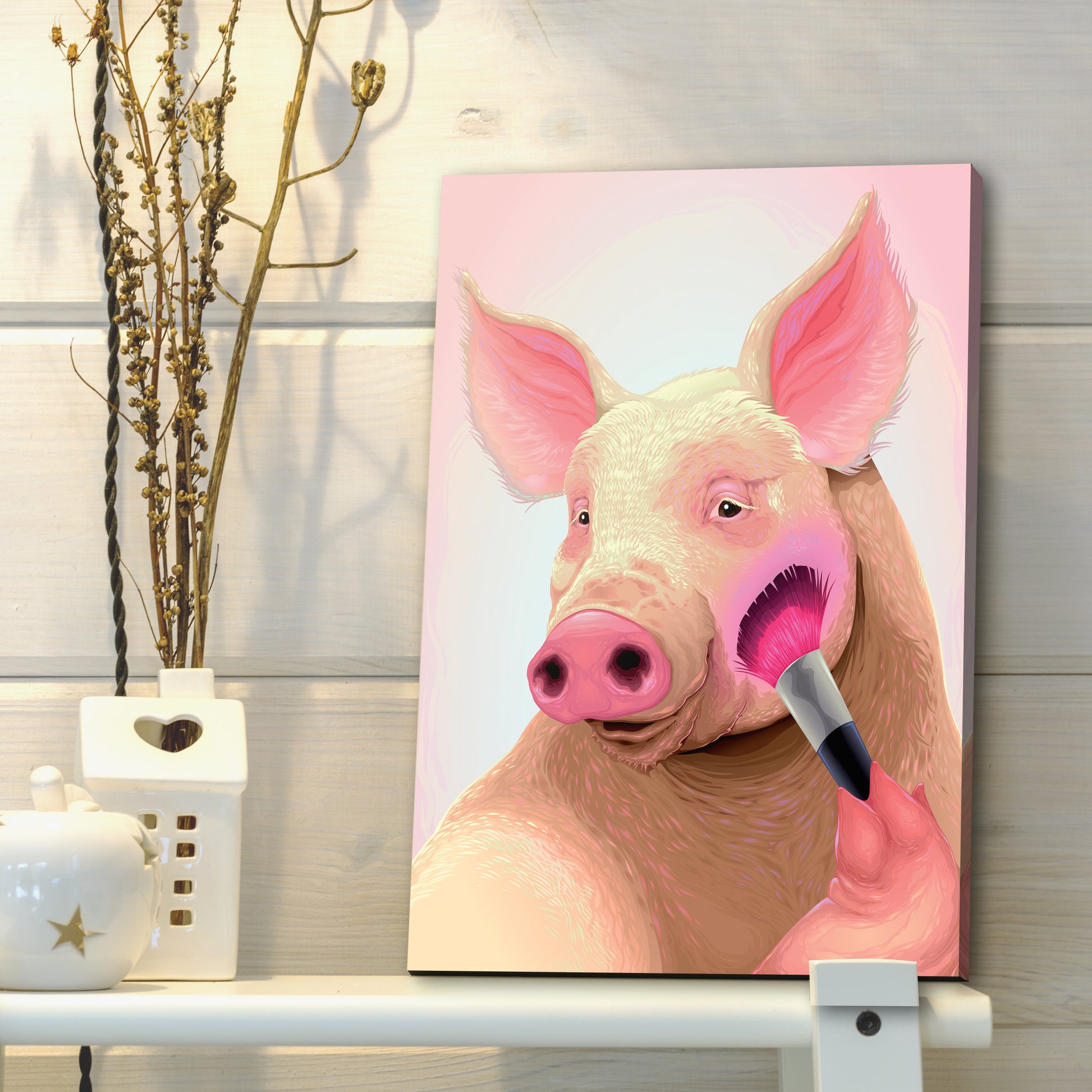 Pink Blushed Pig Canvas Wall Art Style 1 - Image by Tailored Canvases