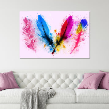 Decor Elements Feather Colored Paint Splatter Canvas Wall Art