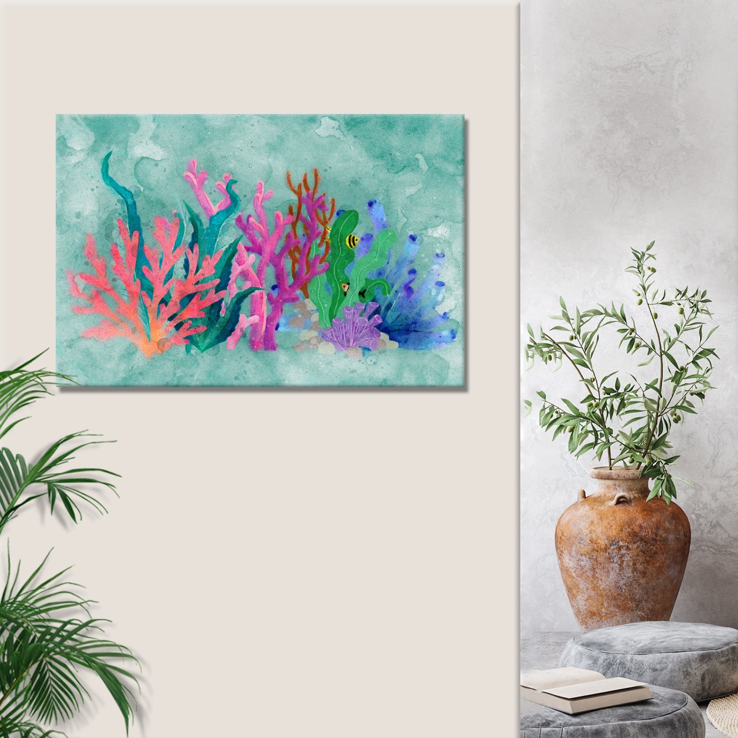 Decor Elements Corals Watercolor Canvas Wall Art Style 1 - Image by Tailored Canvases