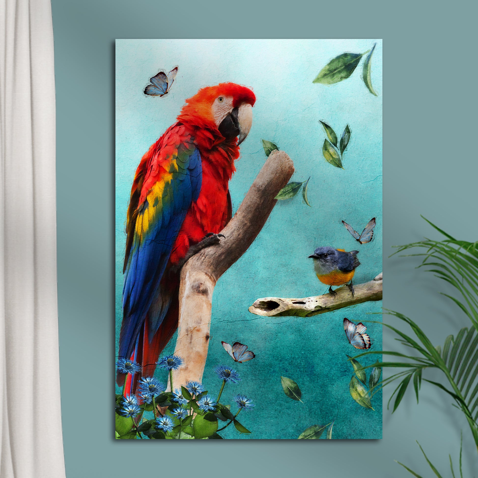 Parrot In Garden Painting Portrait Canvas Wall Art  - Image by Tailored Canvases