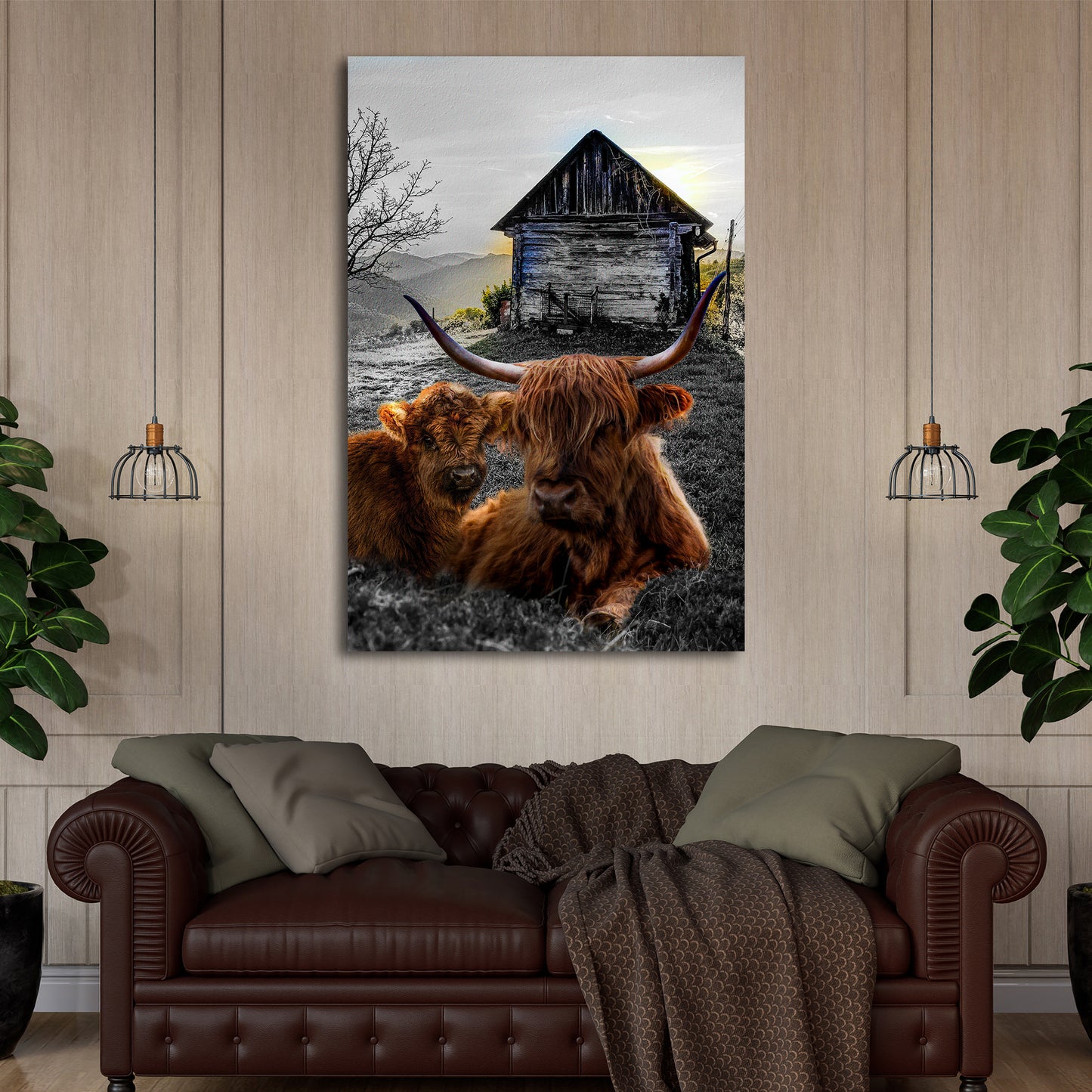 Highland Cow Farmhouse Canvas Wall Art - Image by Tailored Canvases