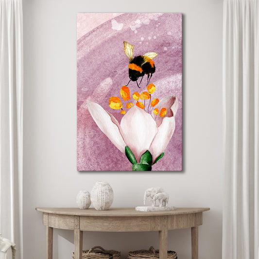 White Flower Bee Watercolor Canvas Wall Art - Image by Tailored Canvases