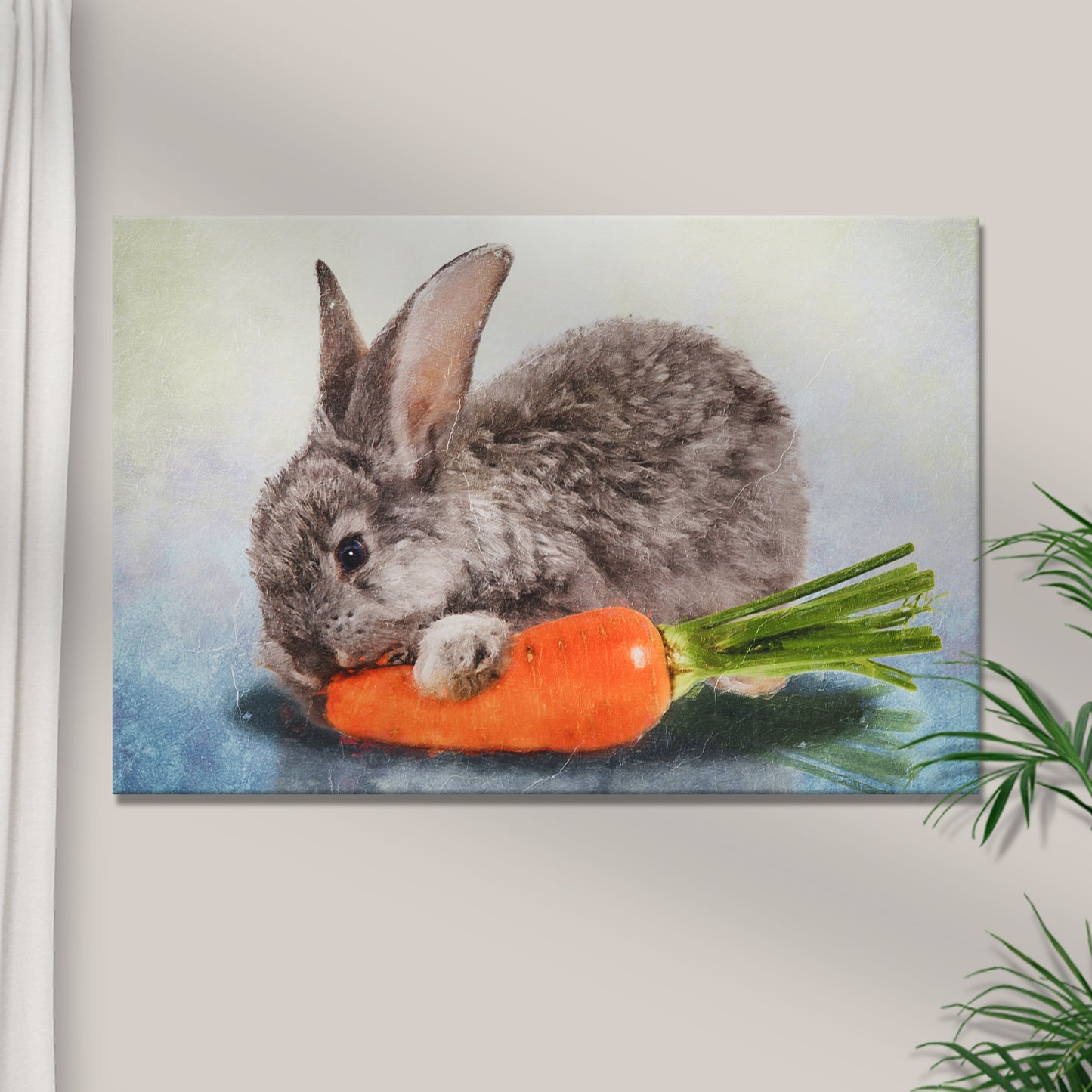 Rabbit With Carrot Oil Paint Canvas Wall Art  - Image by Tailored Canvases